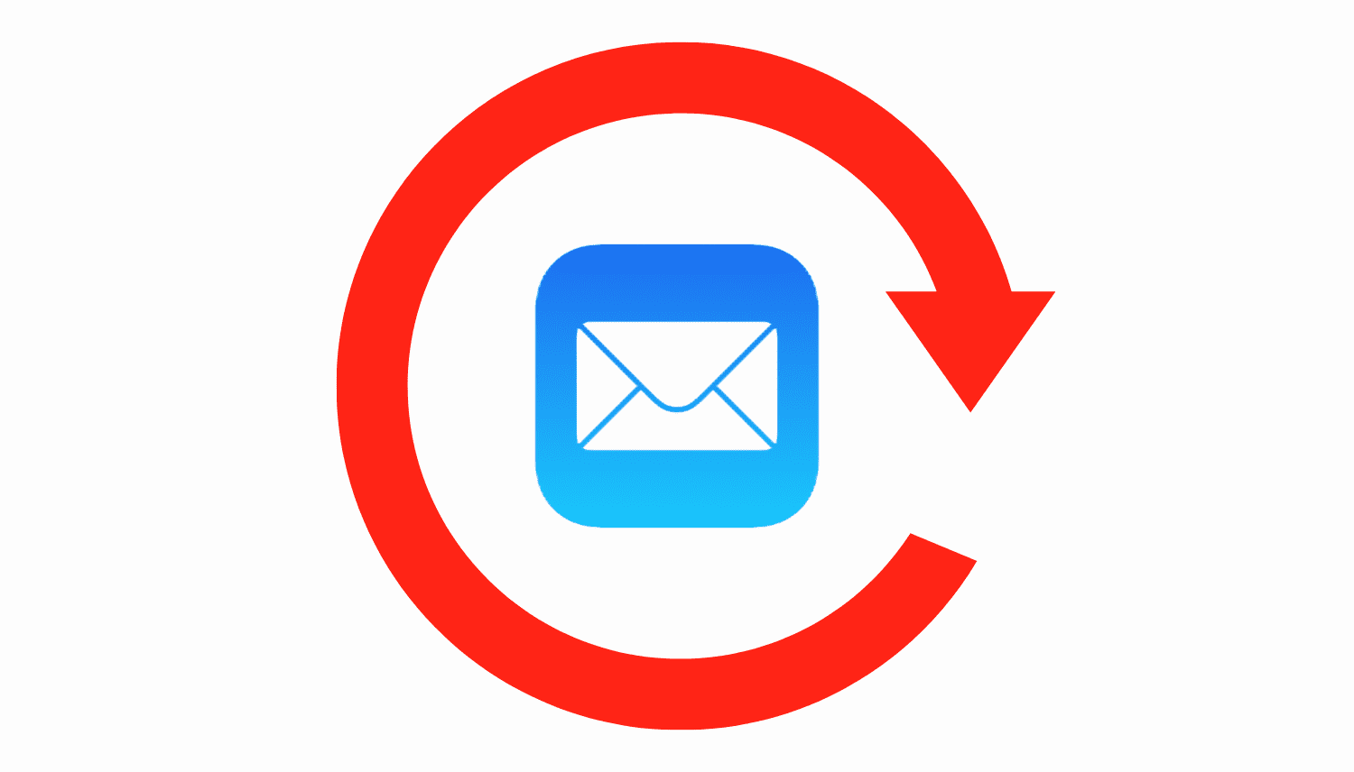 Apple Mail app icon inside a red curved arrow showing it is reset