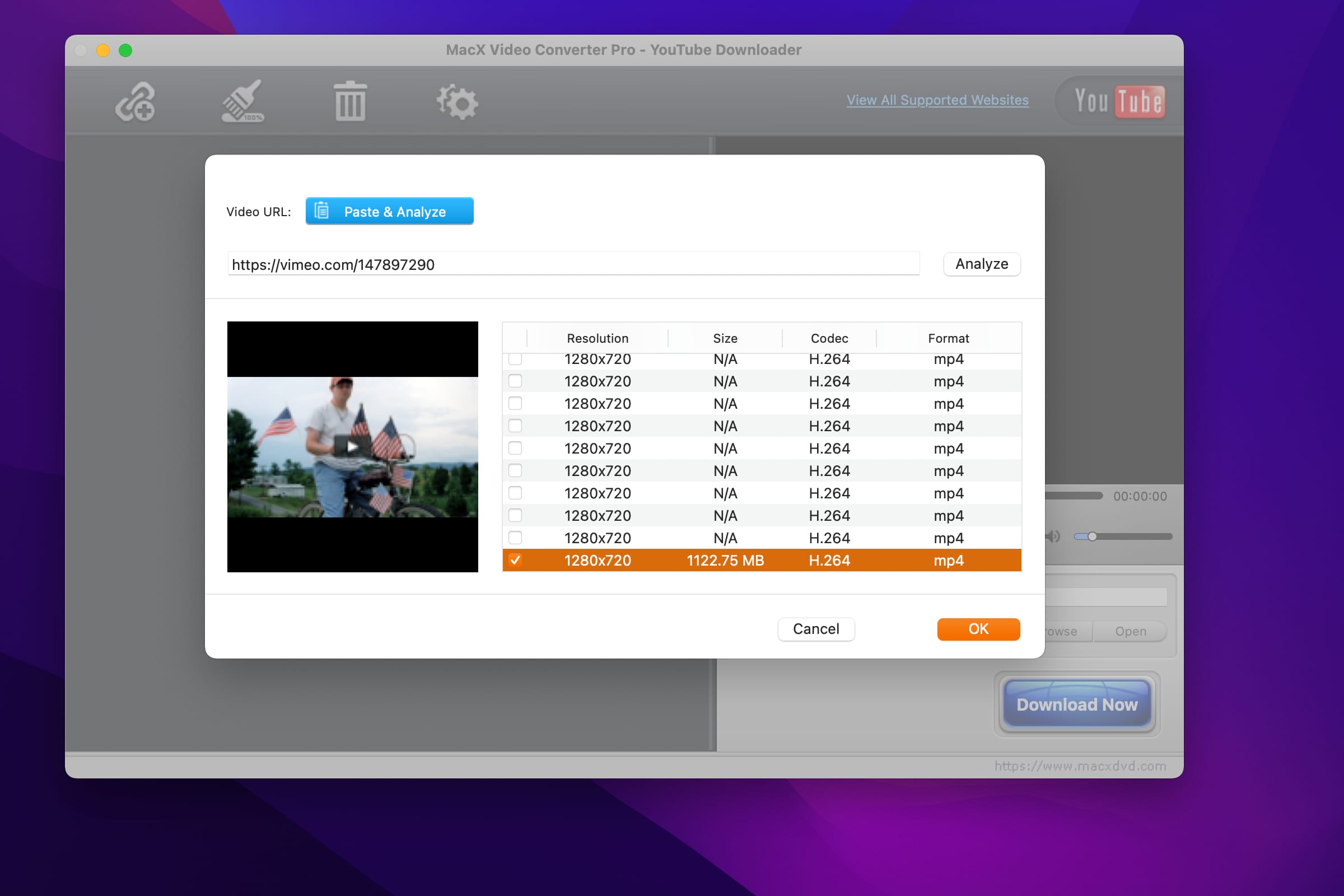 A macOS screenshot showing choosing the video format in Digiarty's MacX Video Converter Pro for Mac and Windows