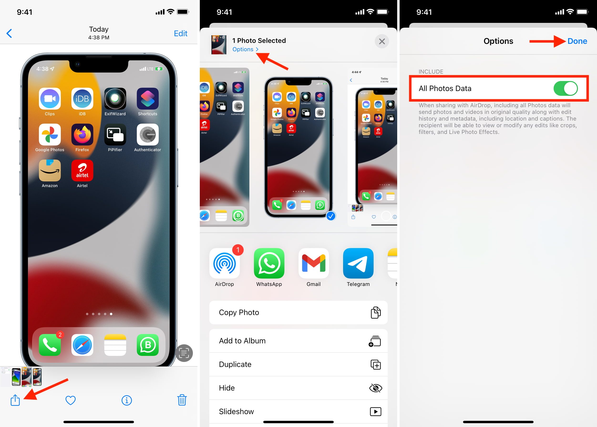 Enable All Photos Data before AirDrop in iPhone Photos app