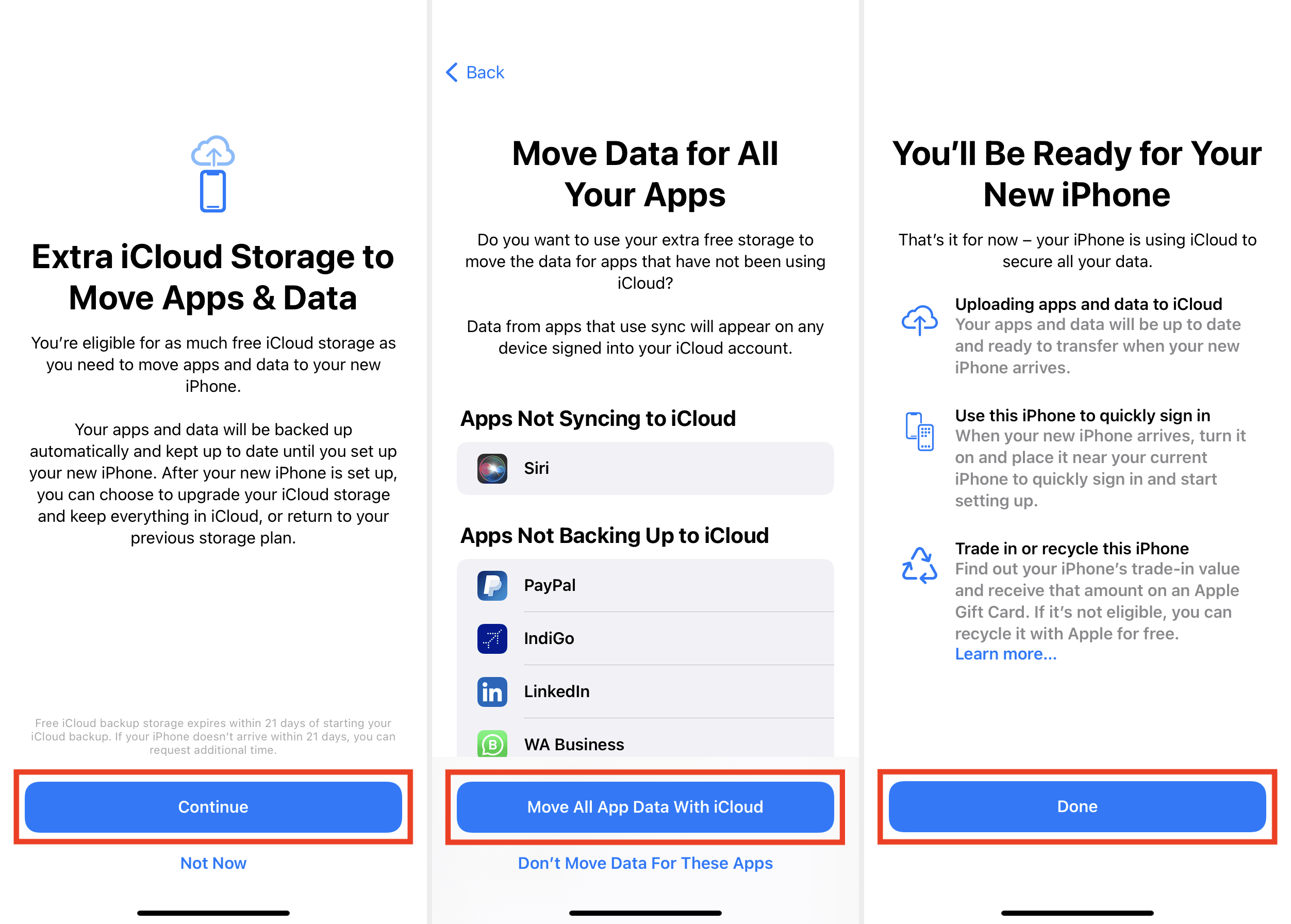 Extra iCloud storage to move apps and data