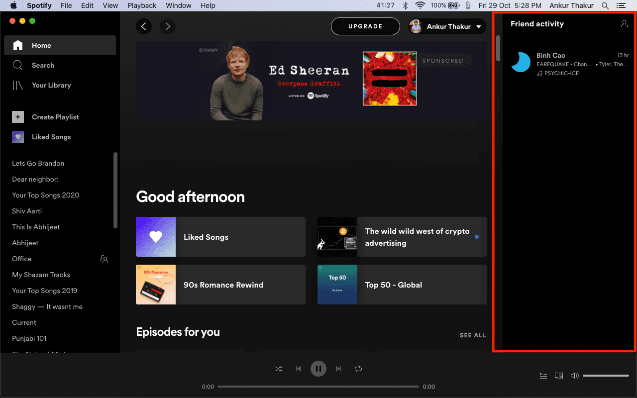 Friend Activity in Spotify on its computer app