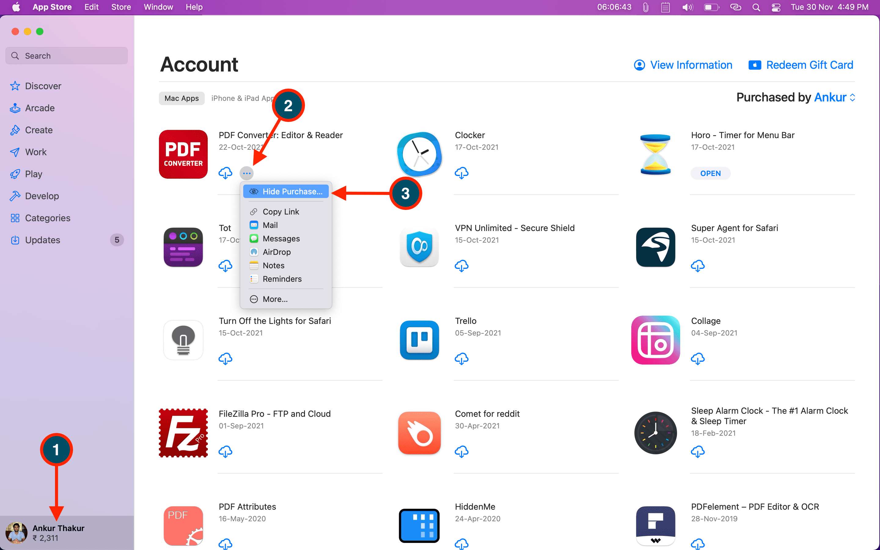Hide purchase on Mac App Store
