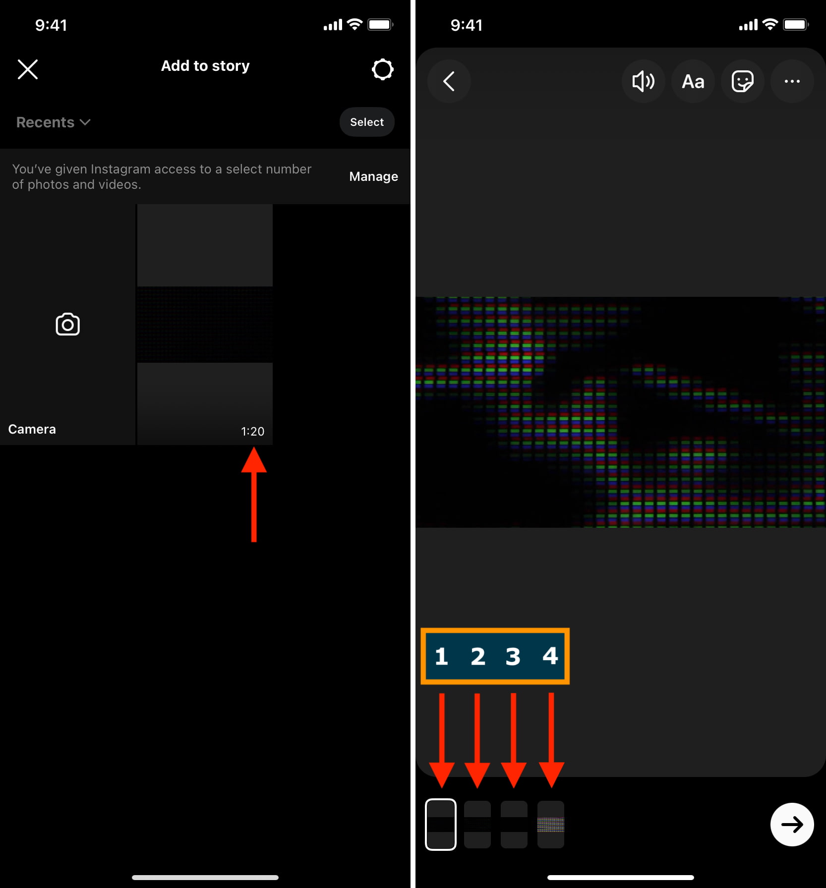 Instagram app splitting 80-second video into only four parts of 15 seconds each