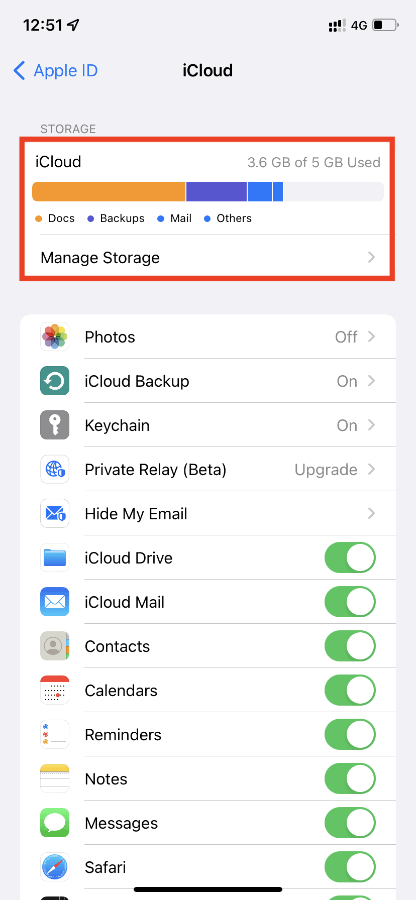 See your free iCloud space on iPhone