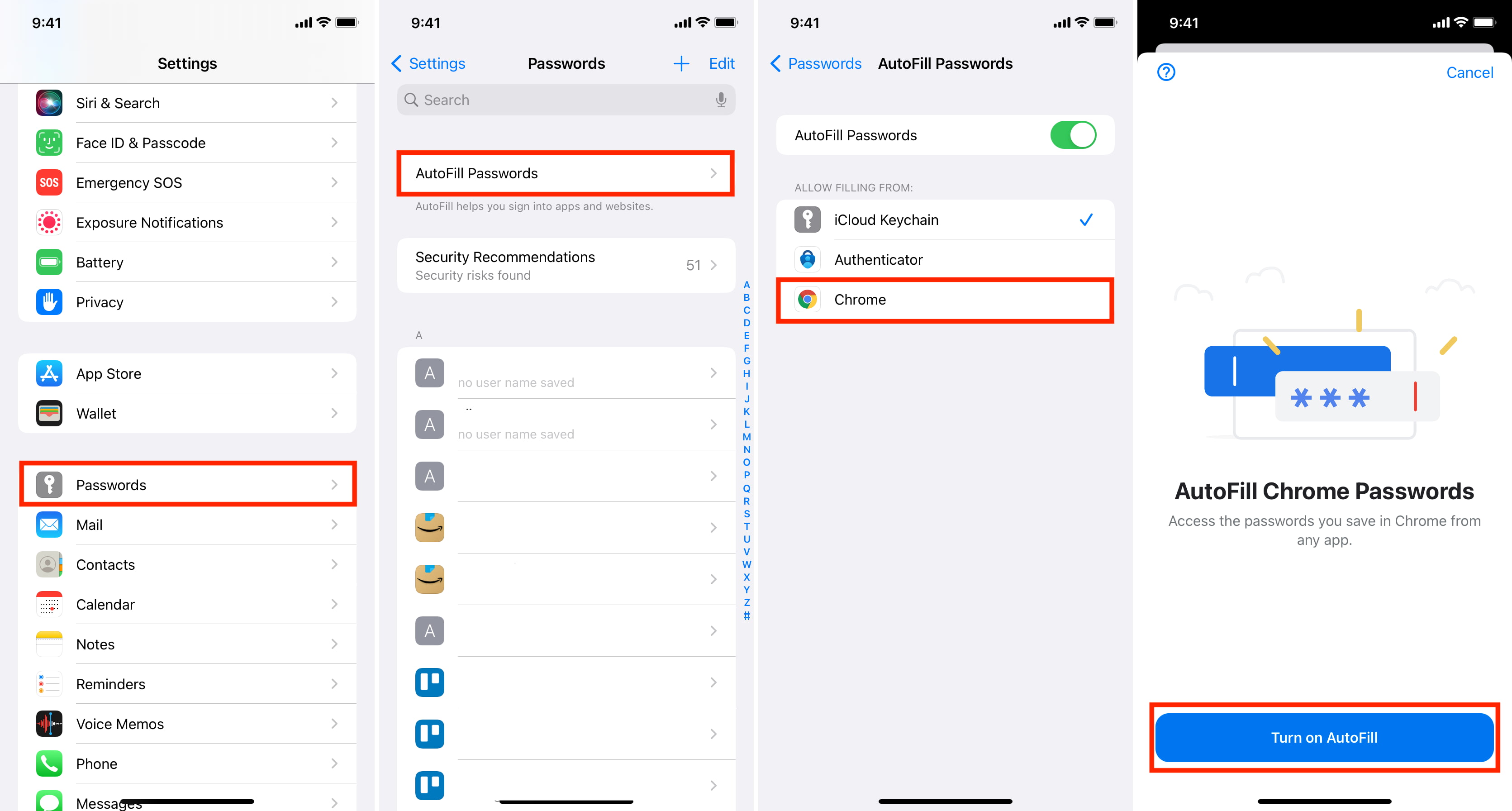 Setting Chrome to autofill passwords in all apps and websites on iPhone