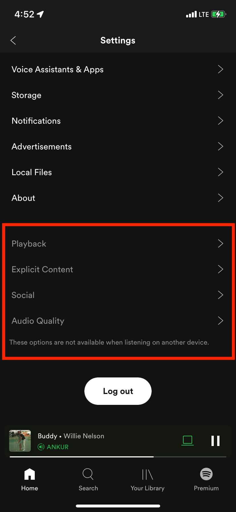 Several Spotify settings disabled in mobile app when listening on desktop