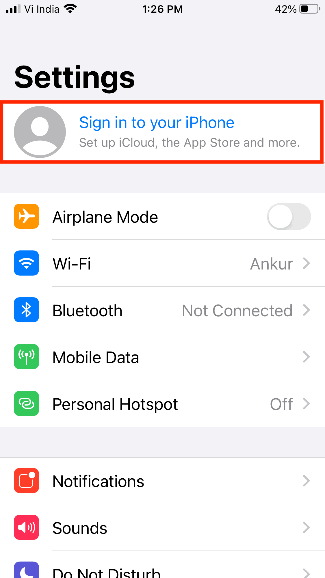 Sign in to your iPhone in the Settings app