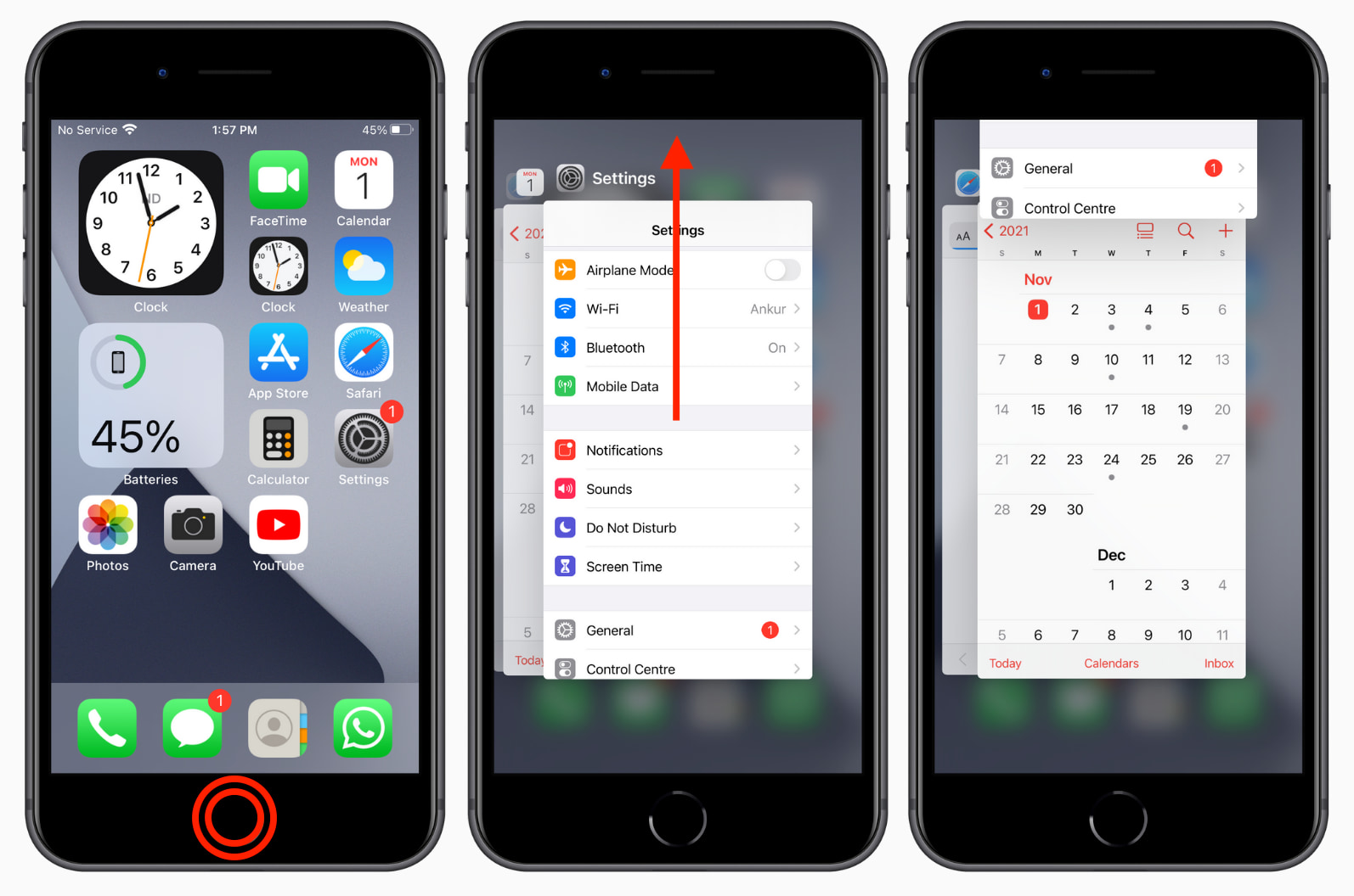 Steps showing how to force quit apps on iPhone with Home button