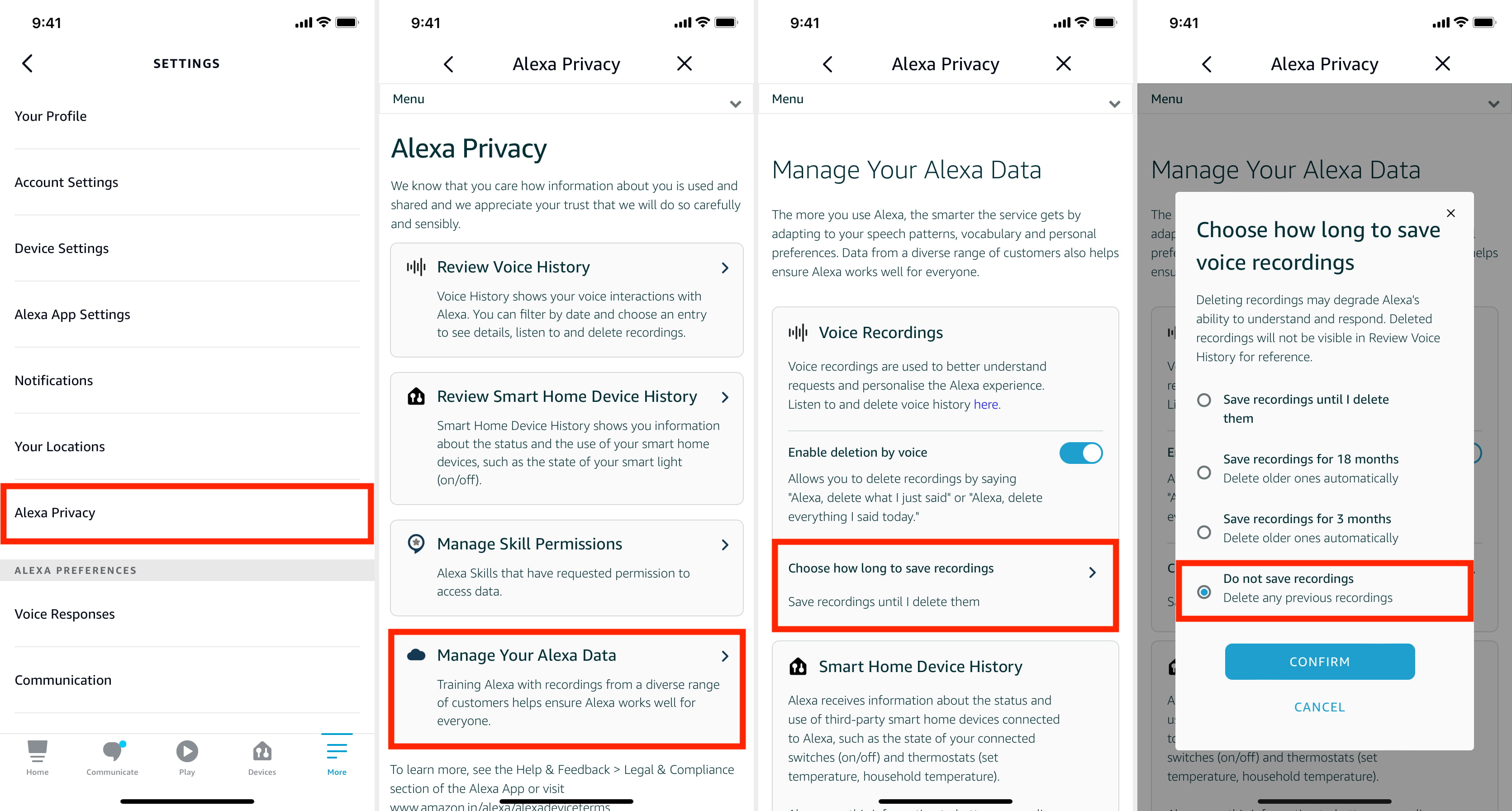 Passaggi per eliminare tutte le registrazioni vocali di Alexa salvate dall'app per smartphone