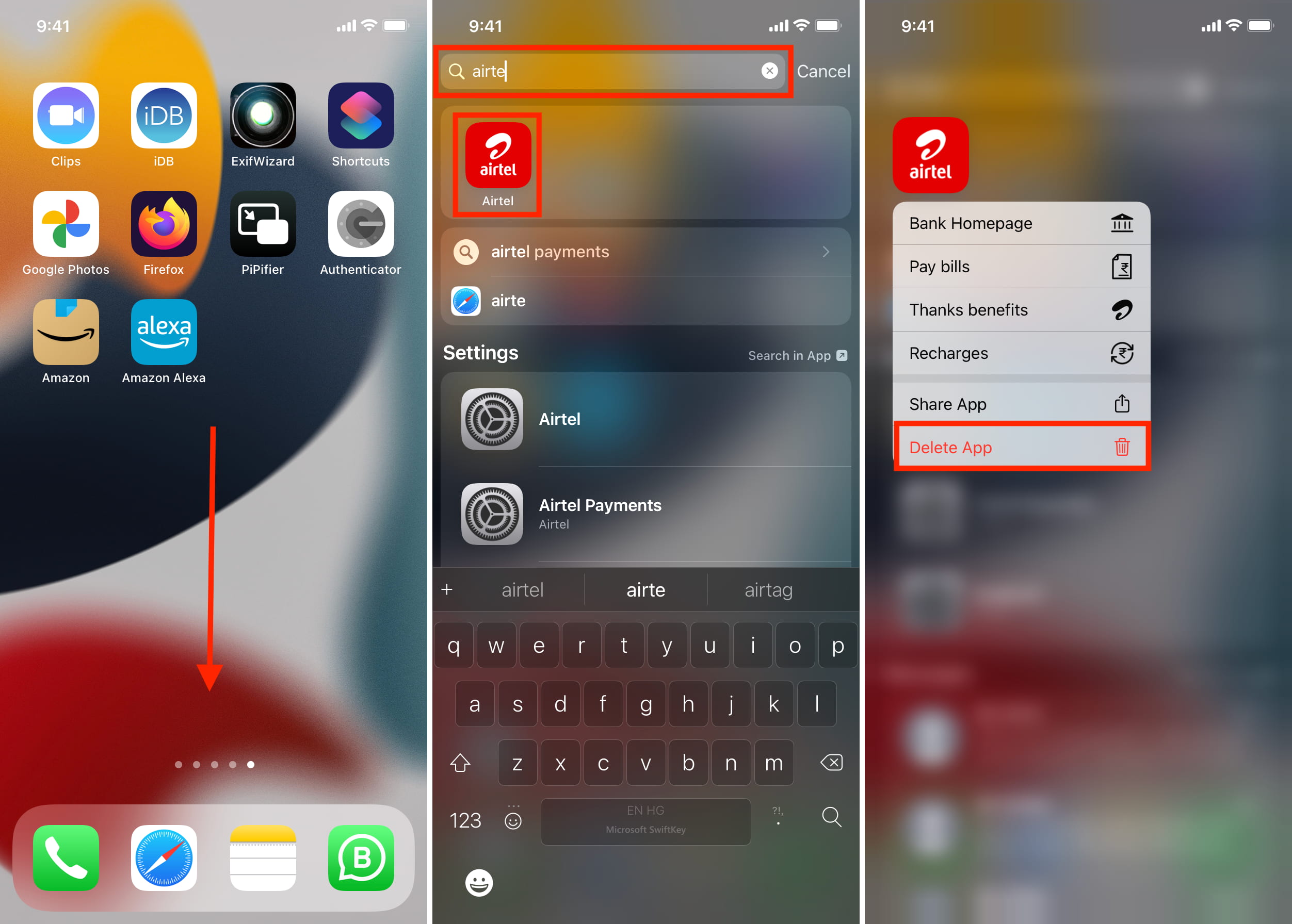 Steps to delete an invisible app from Spotlight Search on iPhone