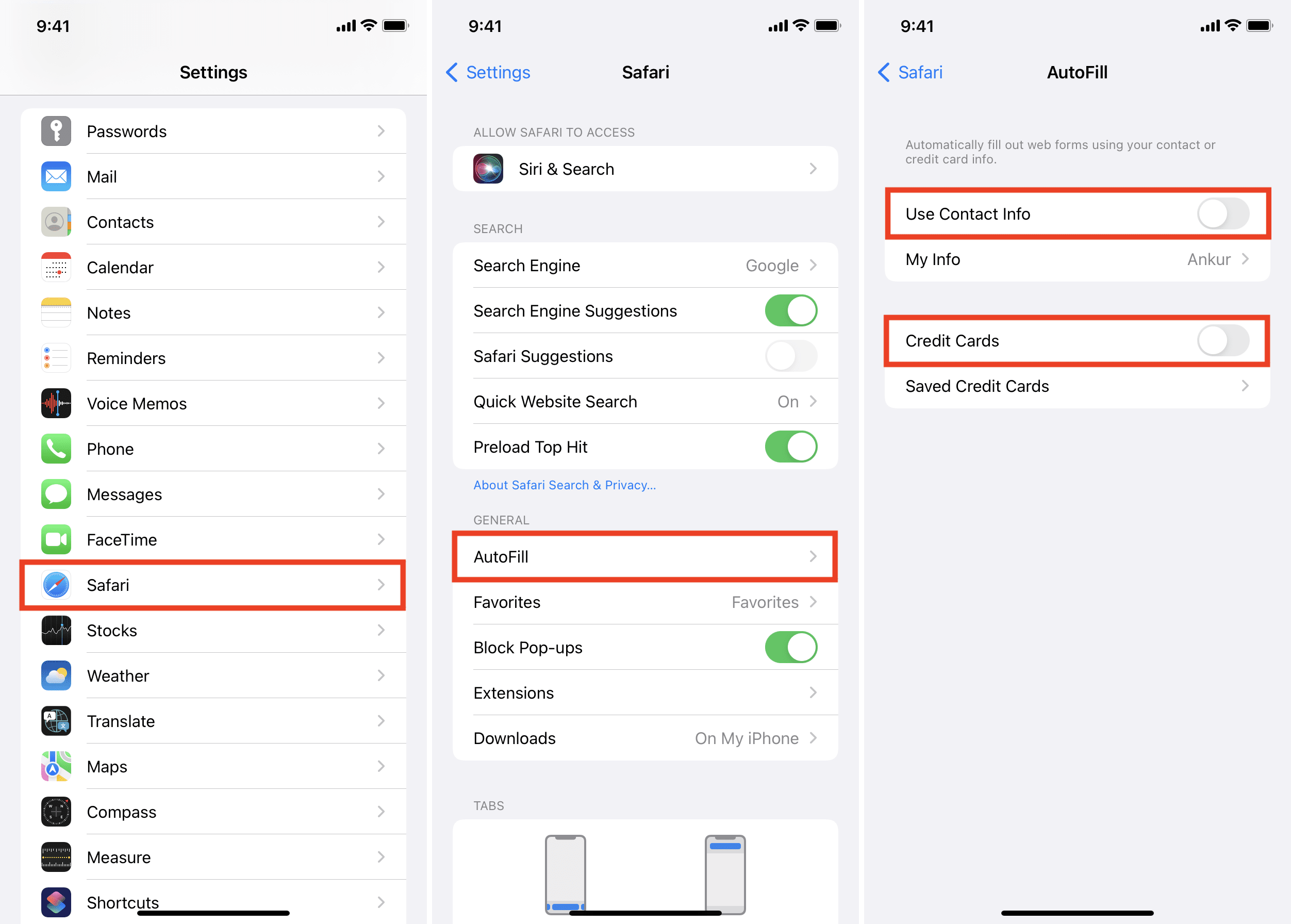 Steps to disable Safari autofill on iPhone and iPad
