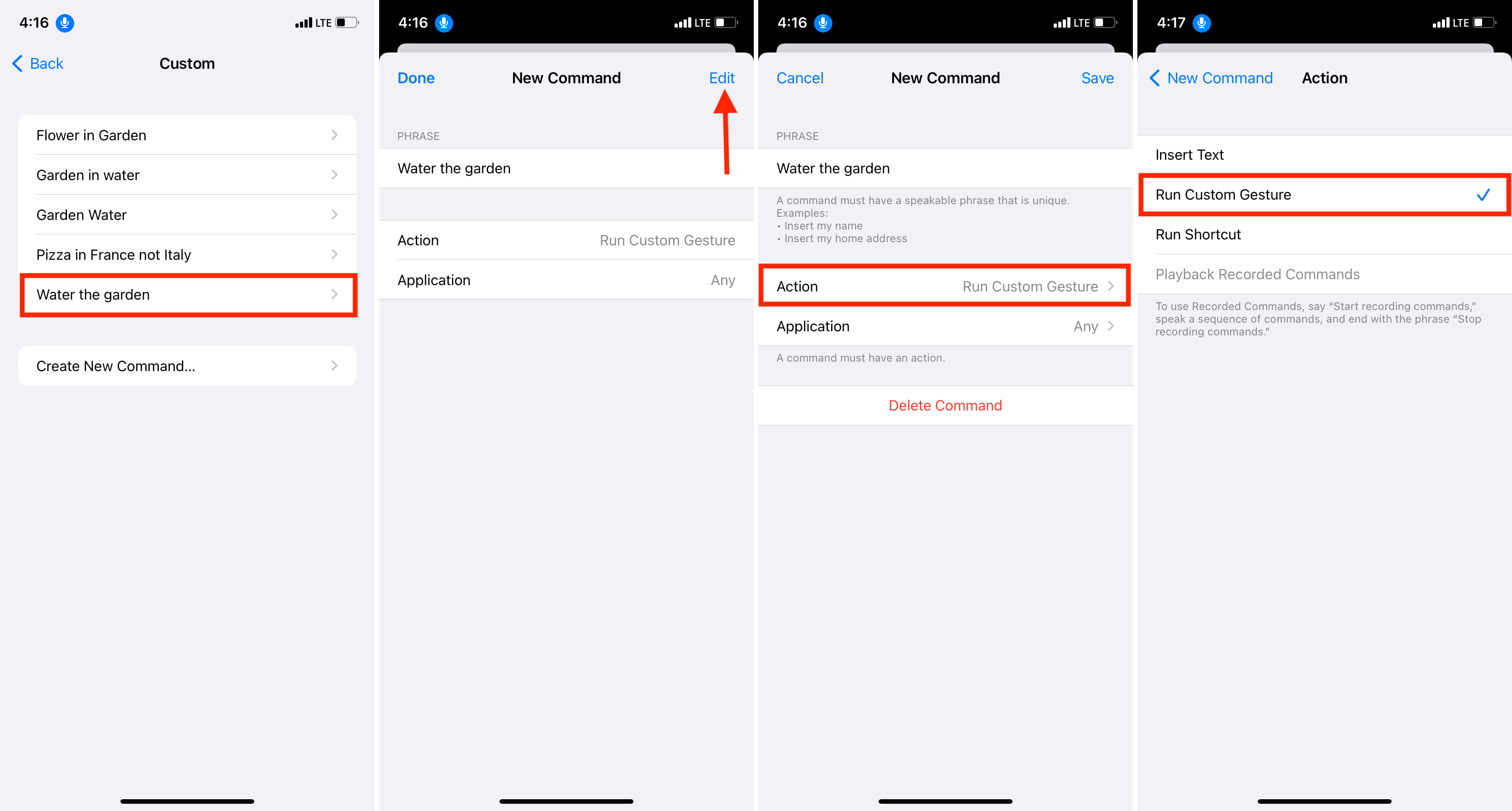 Steps to edit custom voice control command on iPhone