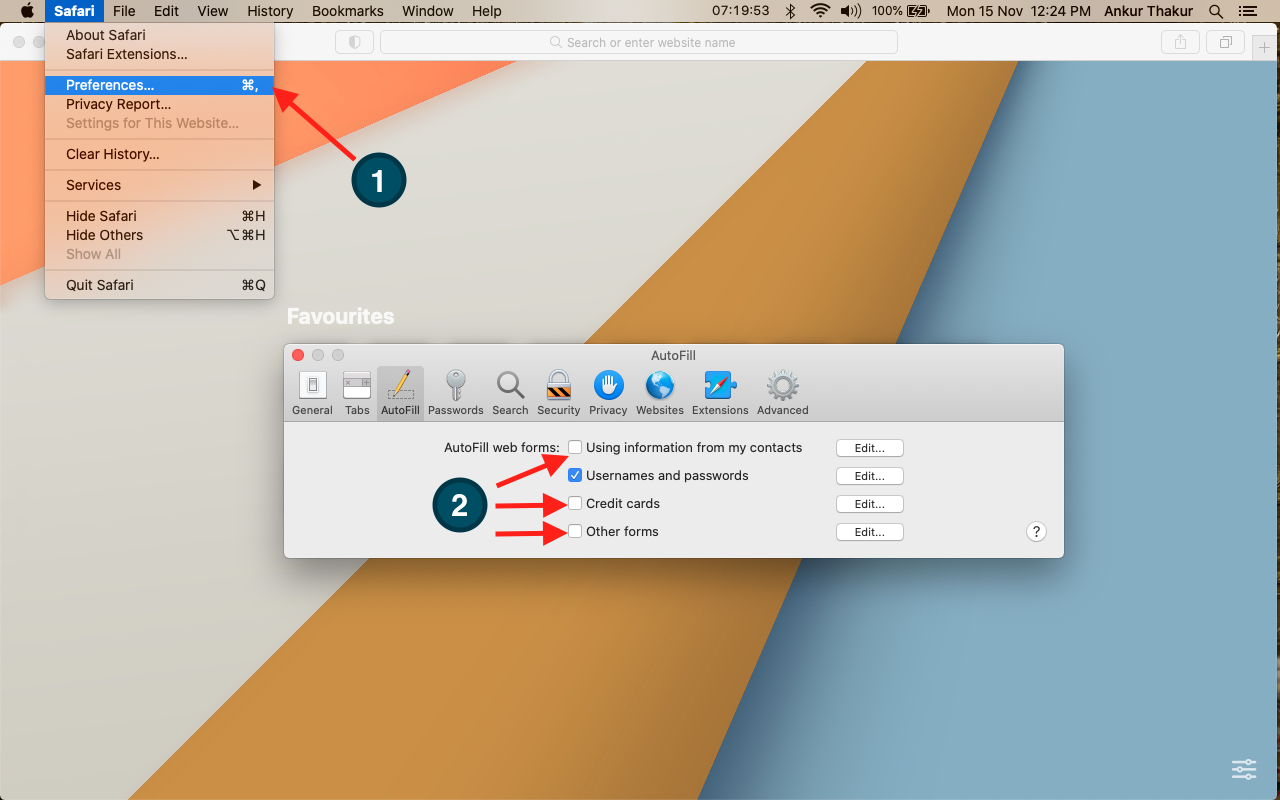 Steps to turn off Safari AutoFill on Mac