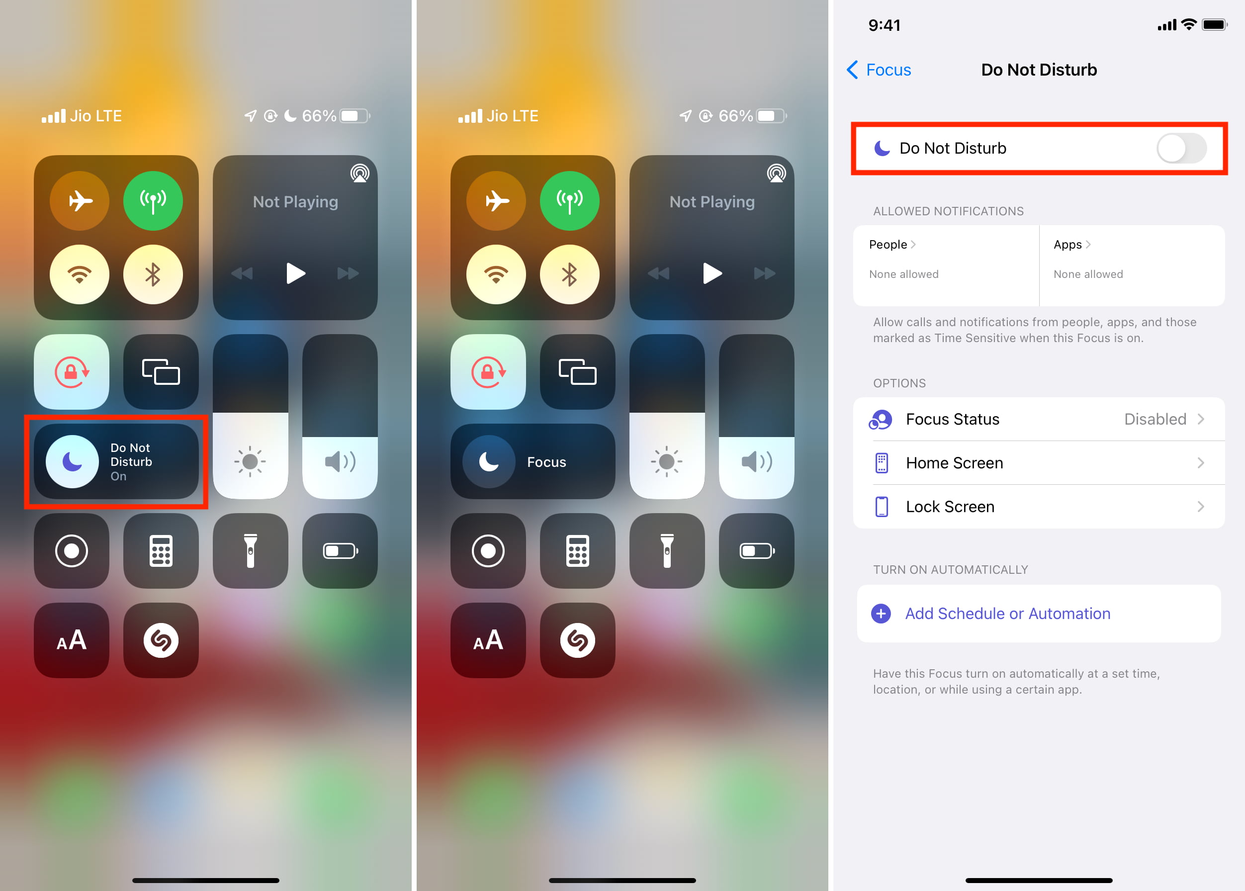 Turn off Do Not Disturb on iPhone from Control Center or Settings app