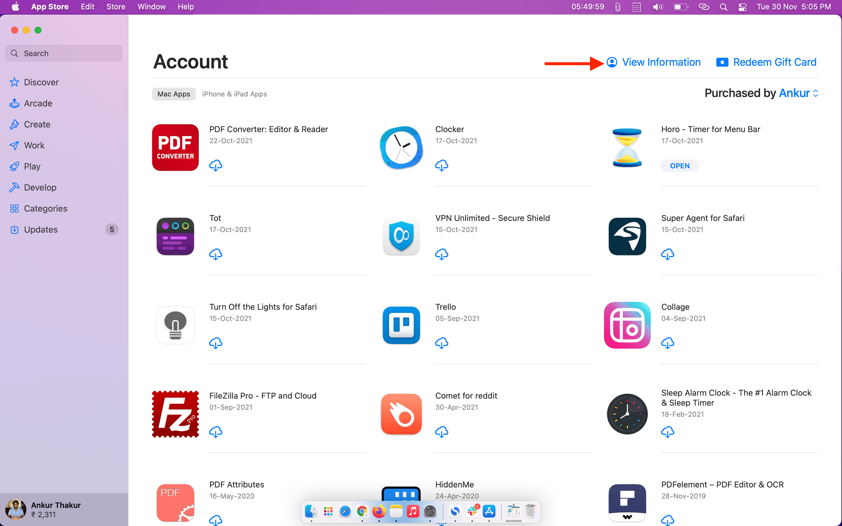 View Information on Mac App Store
