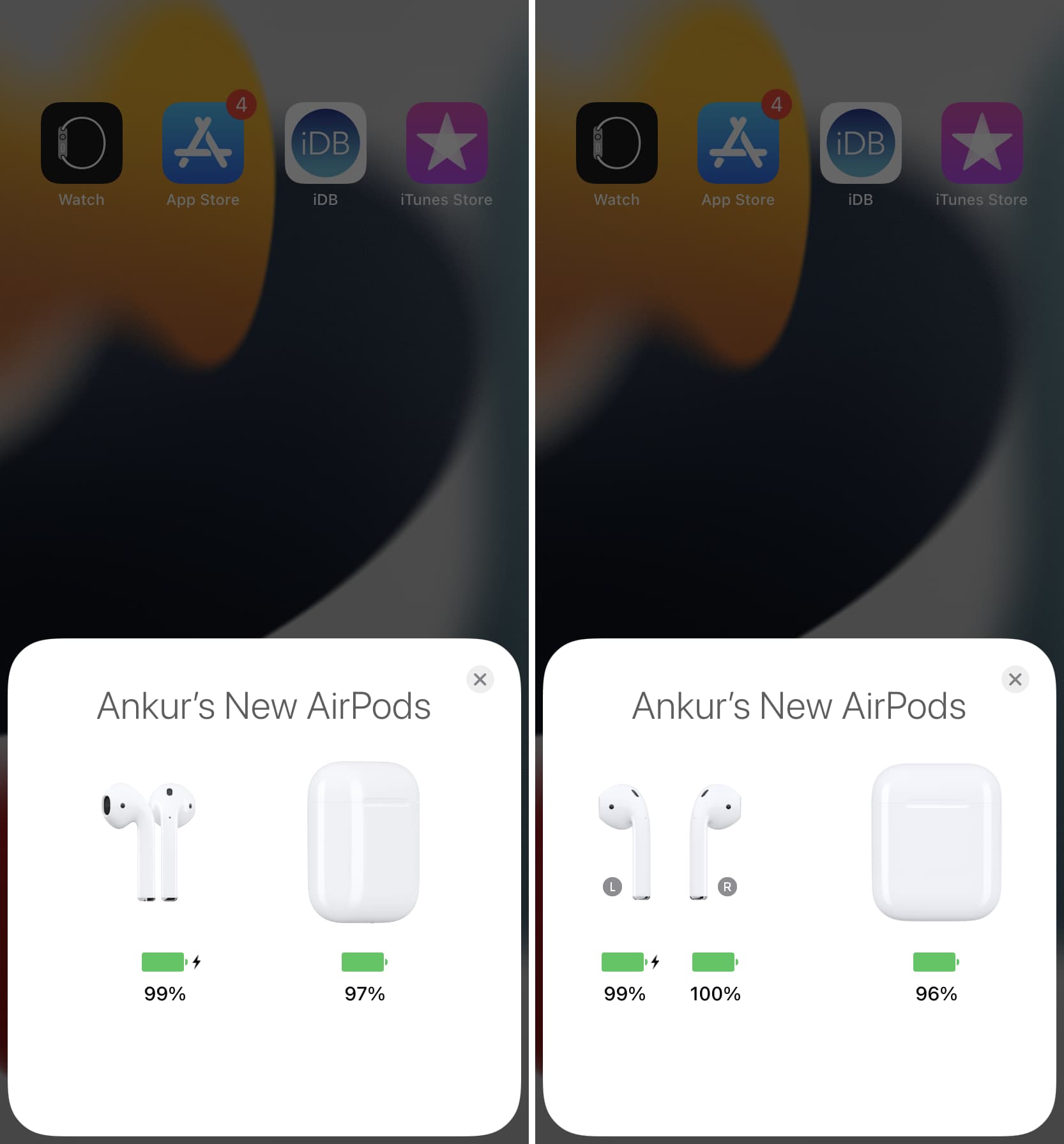 AirPods and Case battery percentage animation on iPhone
