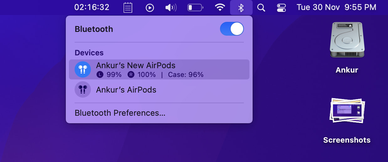 AirPods battery percentage on Mac