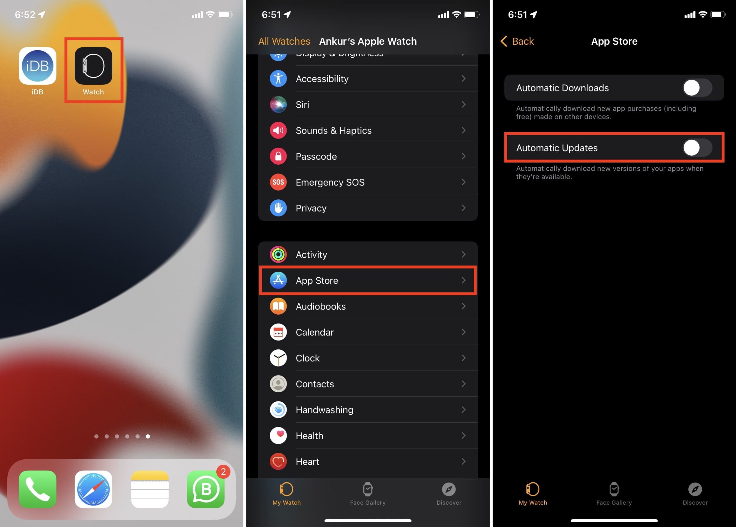 Automatic Apple Watch app updates option in Watch app