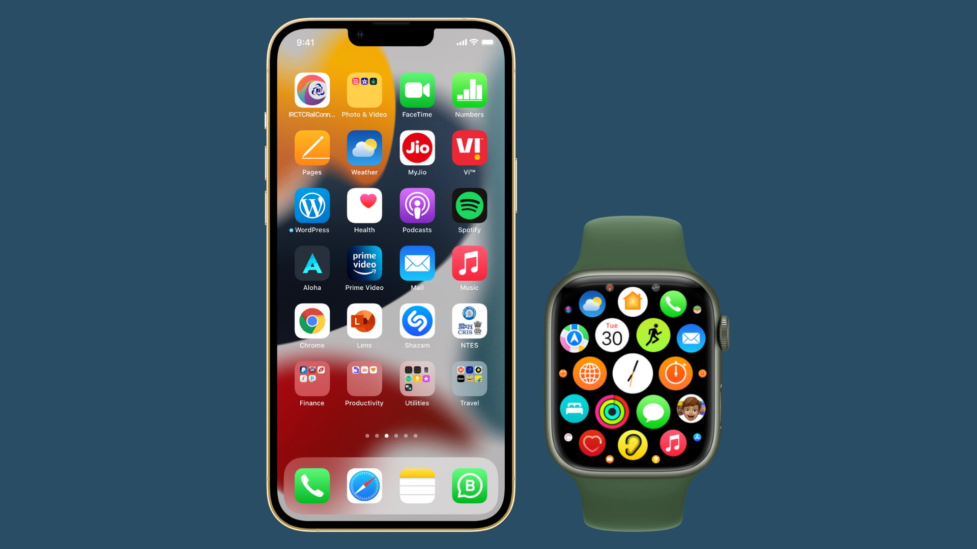 iPhone and Apple Watch with several apps on Home Screen