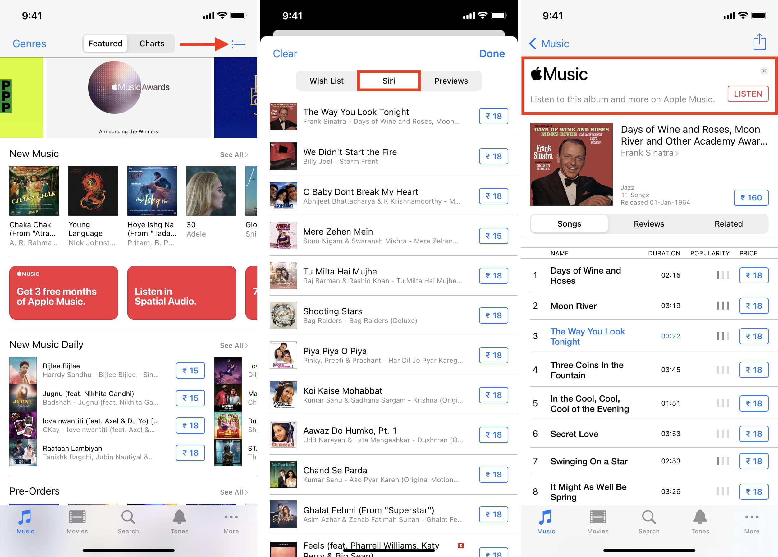Siri Shazam song history in iPhone iTunes Store app