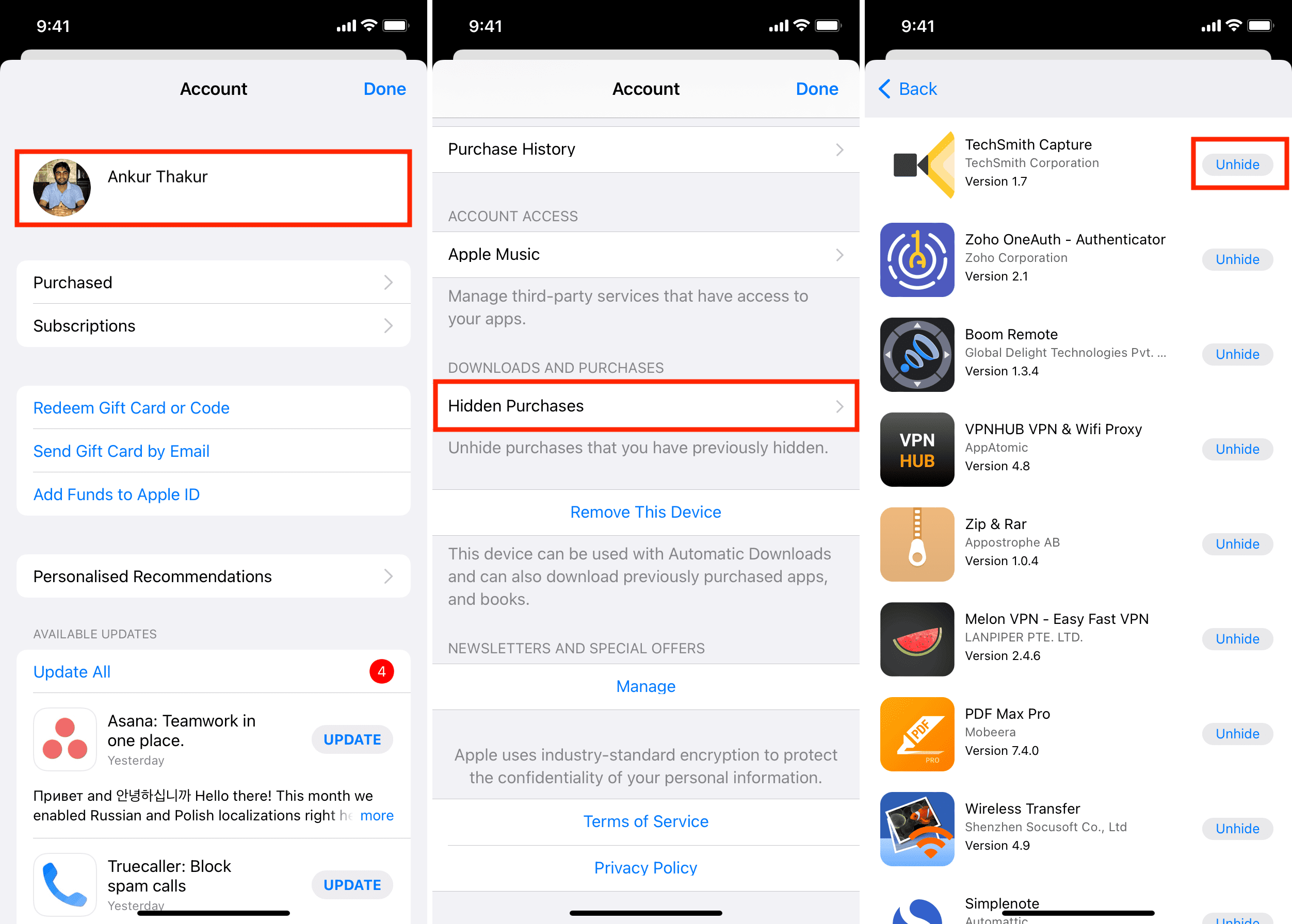 Steps to unhide hidden app from iPhone App Store