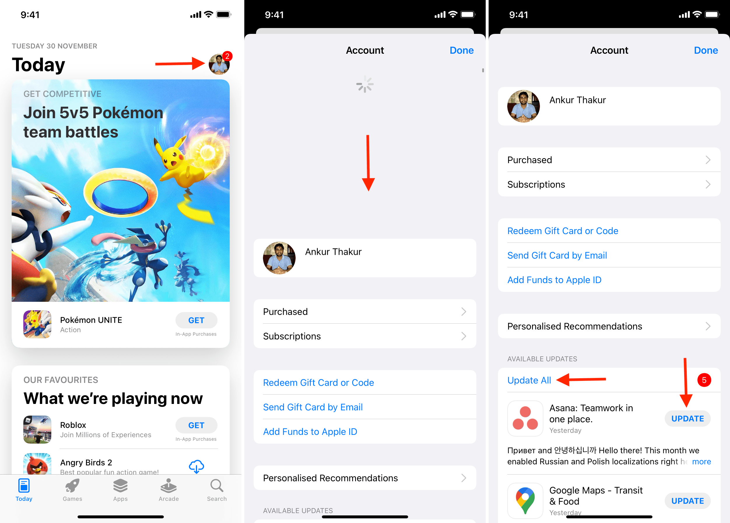 Steps to update apps on iPhone
