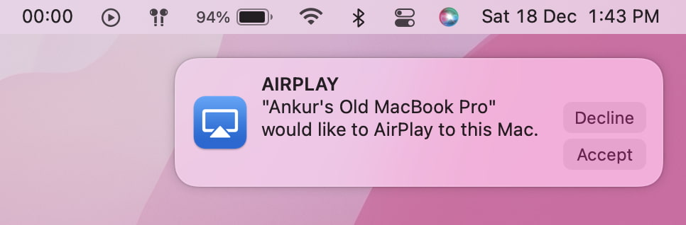 Accept incoming AirPlay request on Mac