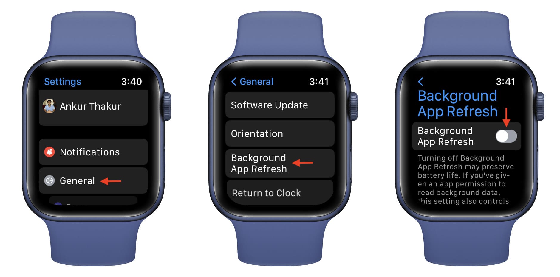 Turn off Background App Refresh on Apple Watch