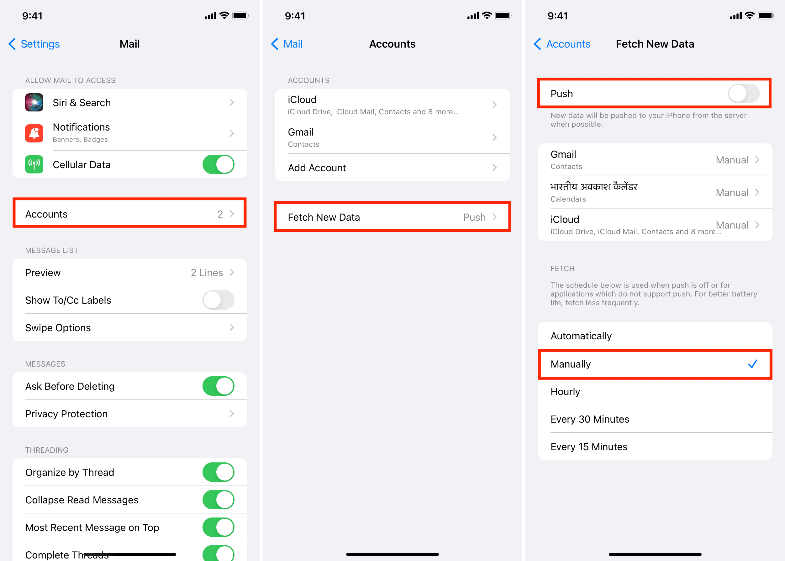 Manually fetch new data for the Mail app on iPhone