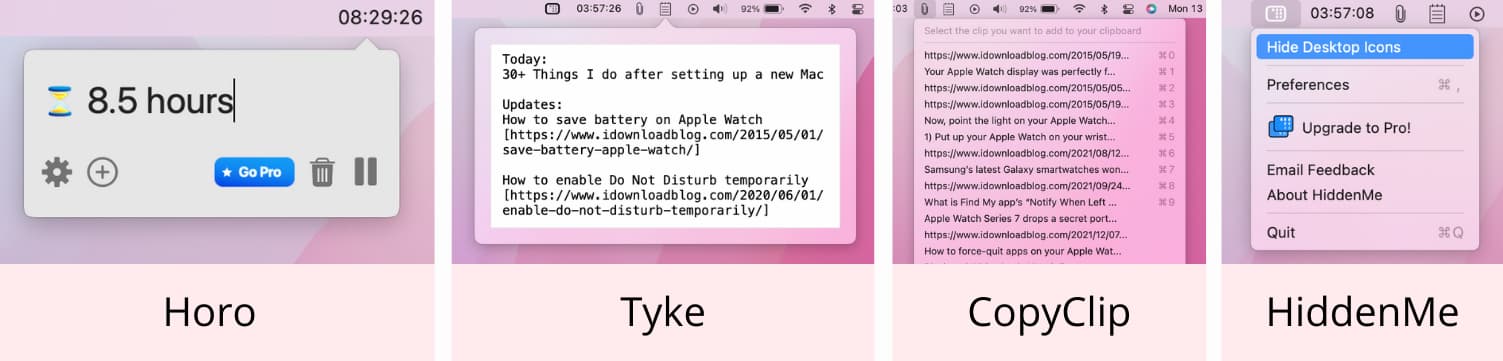 Mac Apps: Horo, Tyke, CopyClip, HiddenMe