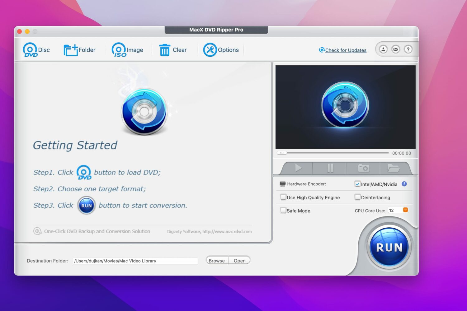 MacX DVD Ripper Pro for macOS with the home screen shown