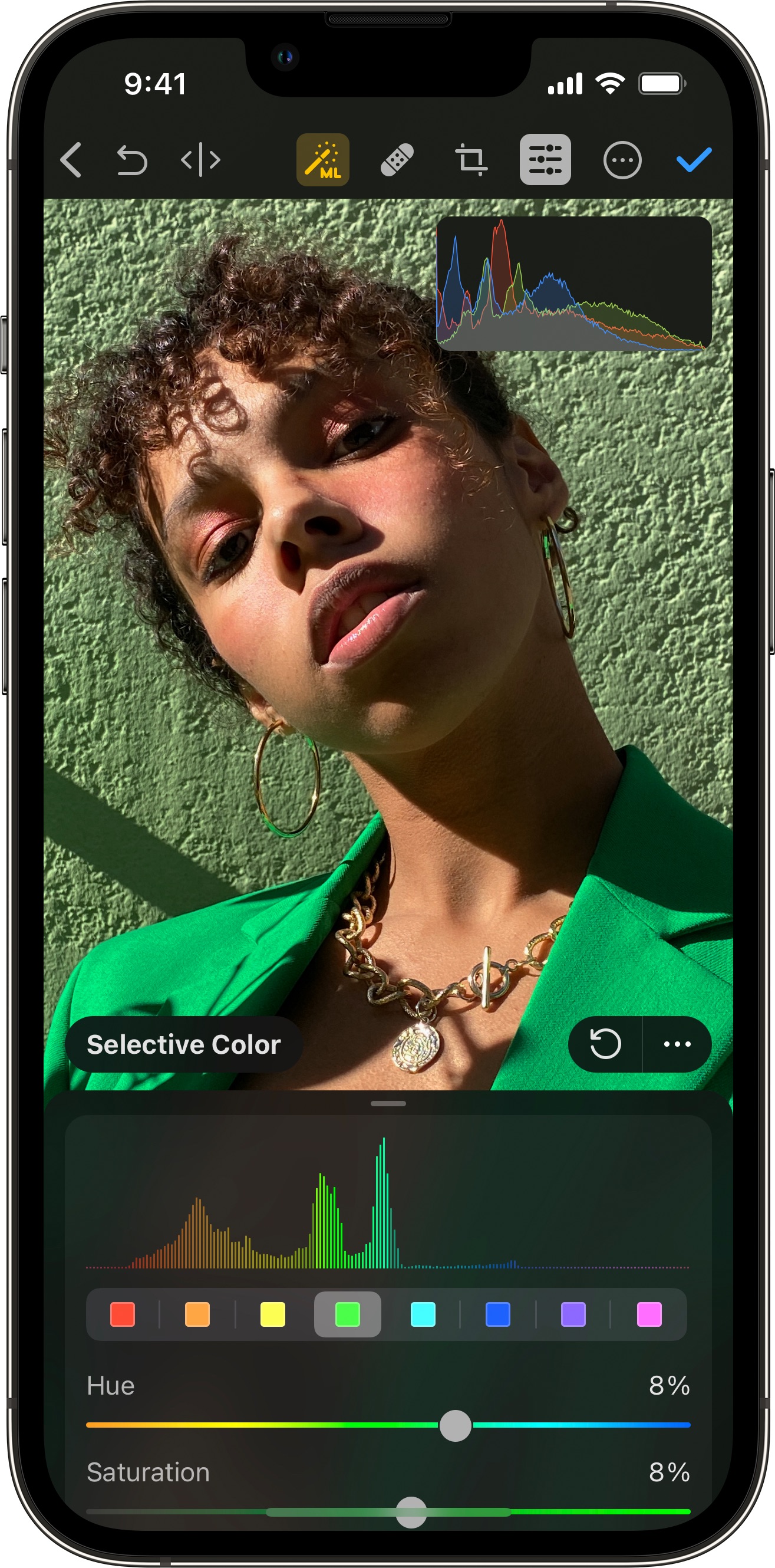 Marketing image showing Pixelmator Photo on iPhone