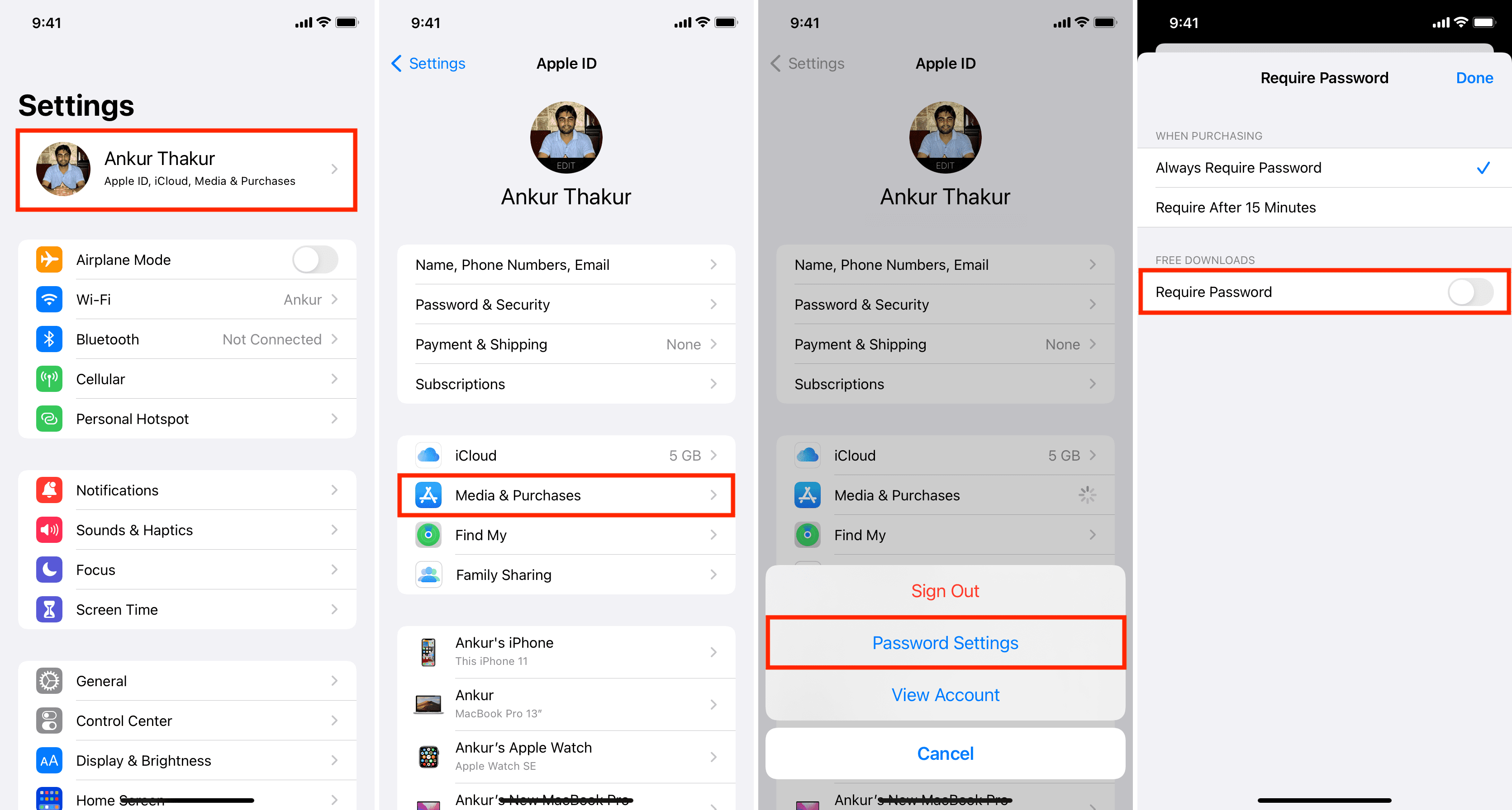 Require Password in Password Settings on iPhone