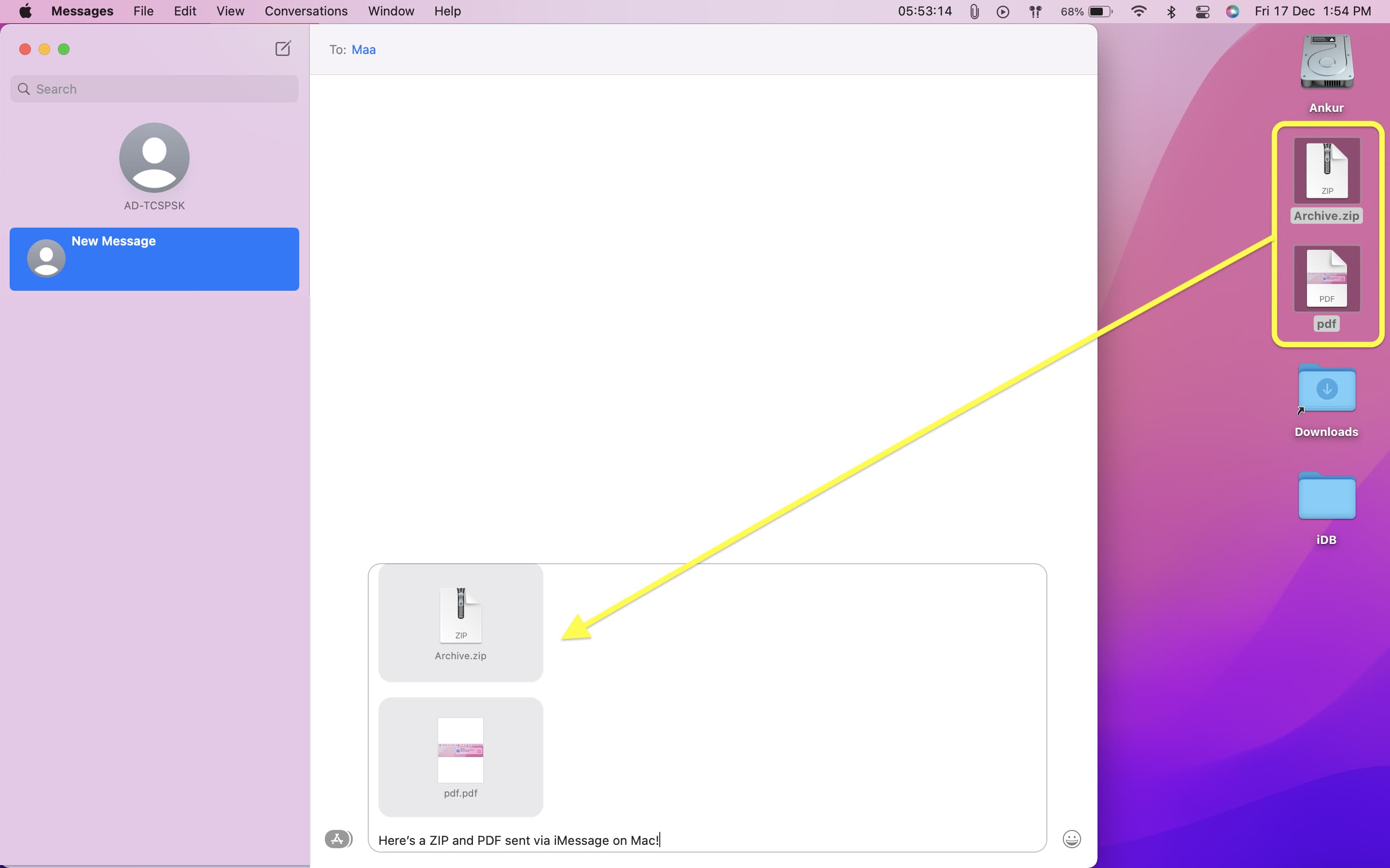 Send PDF and ZIP via iMessage on Mac