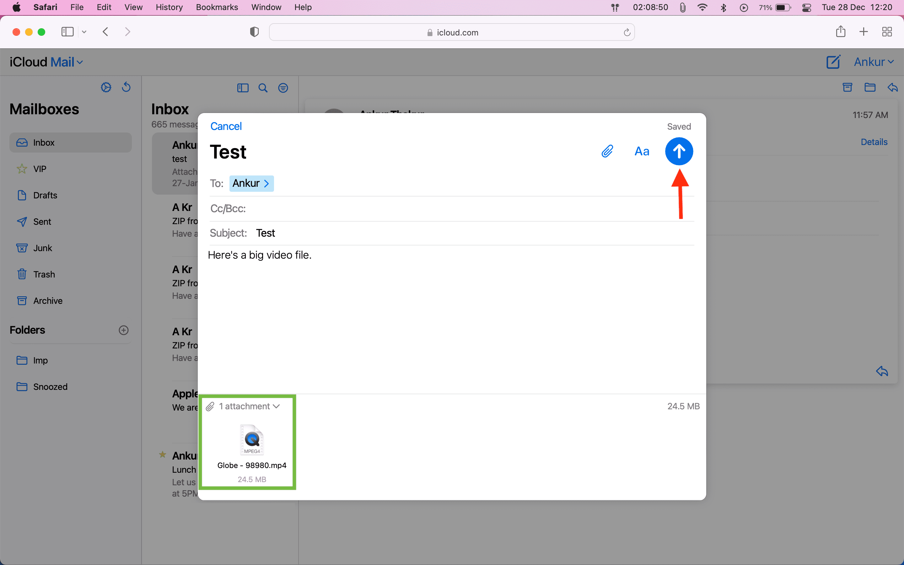 Send large file via iCloud Mail