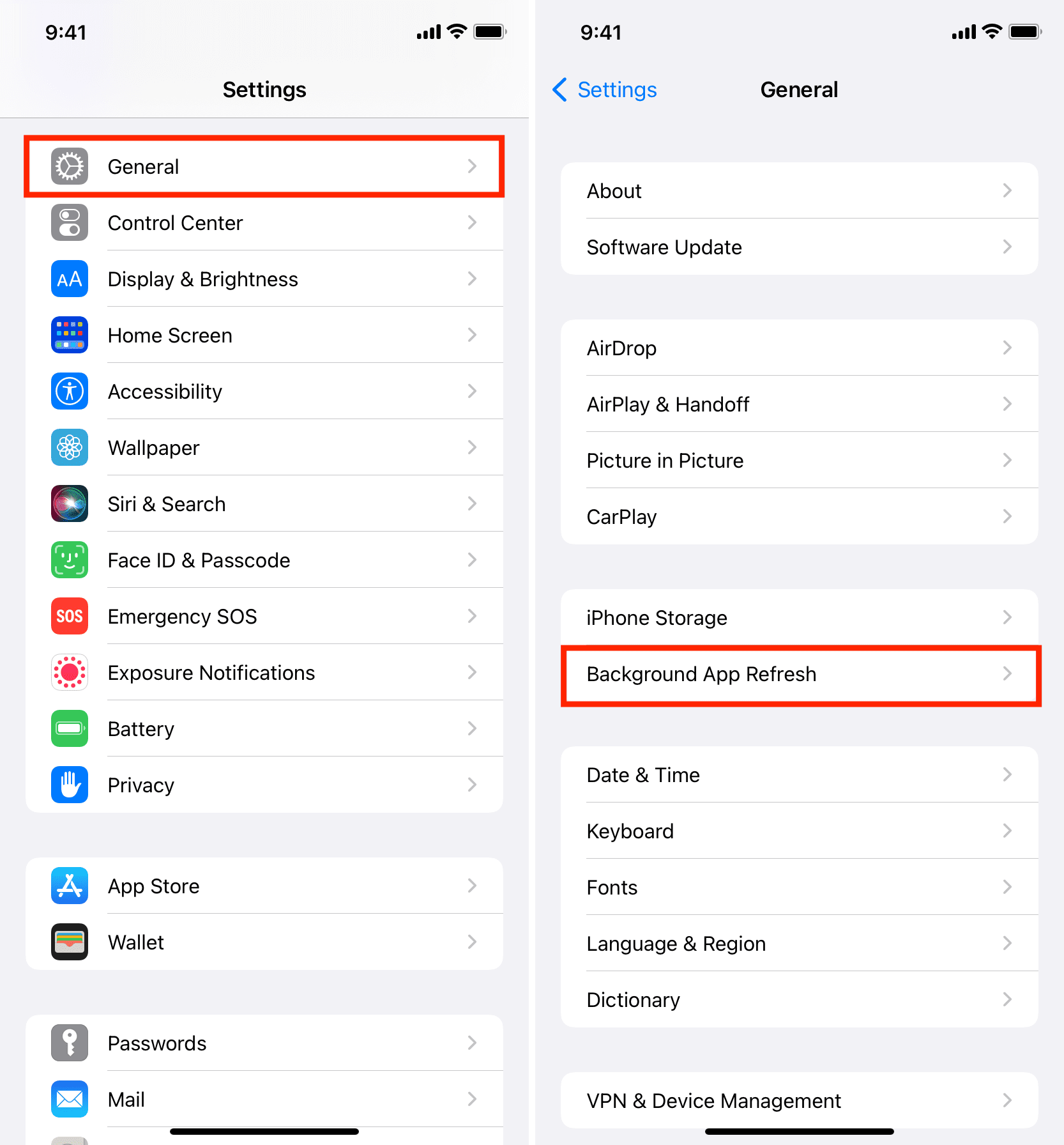 Settings General Background App Refresh on iPhone