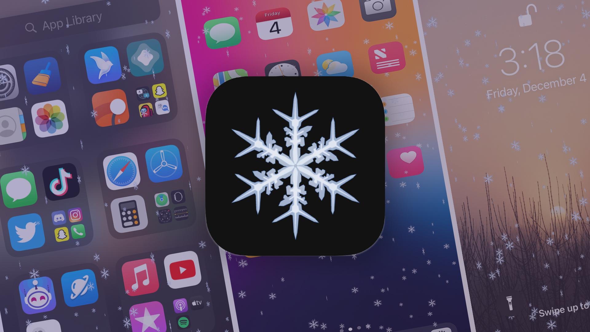 Snoverlay lässt Schneeflocken über den iPhone-Startbildschirm regnen.