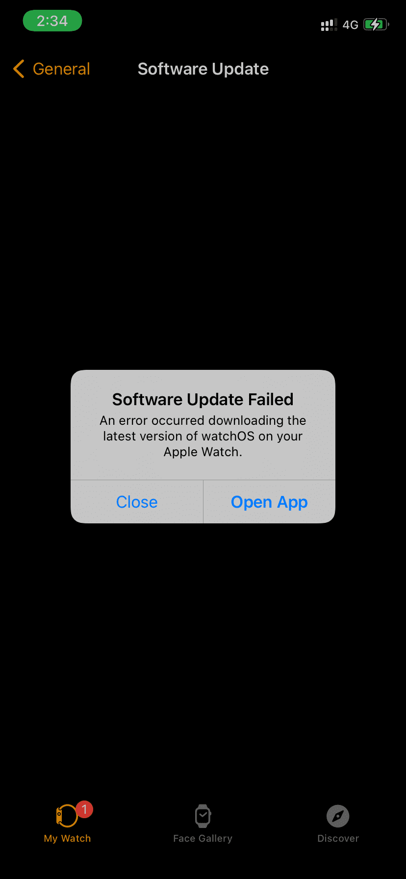 Software Update Failed on Apple Watch