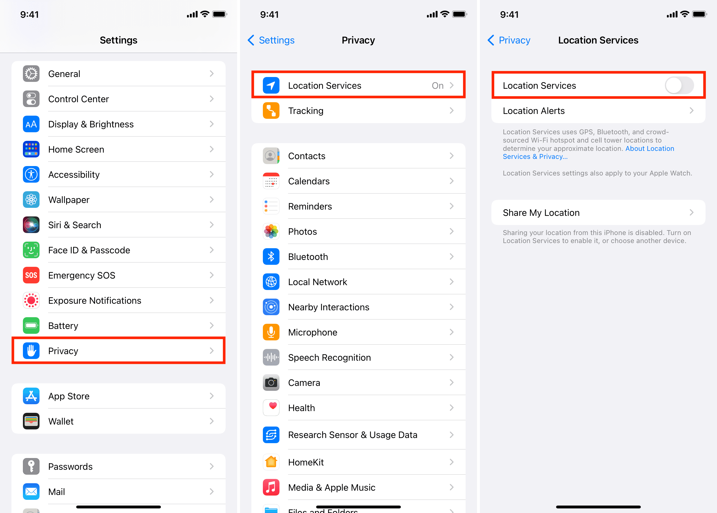 Turn off Location Services on iPhone