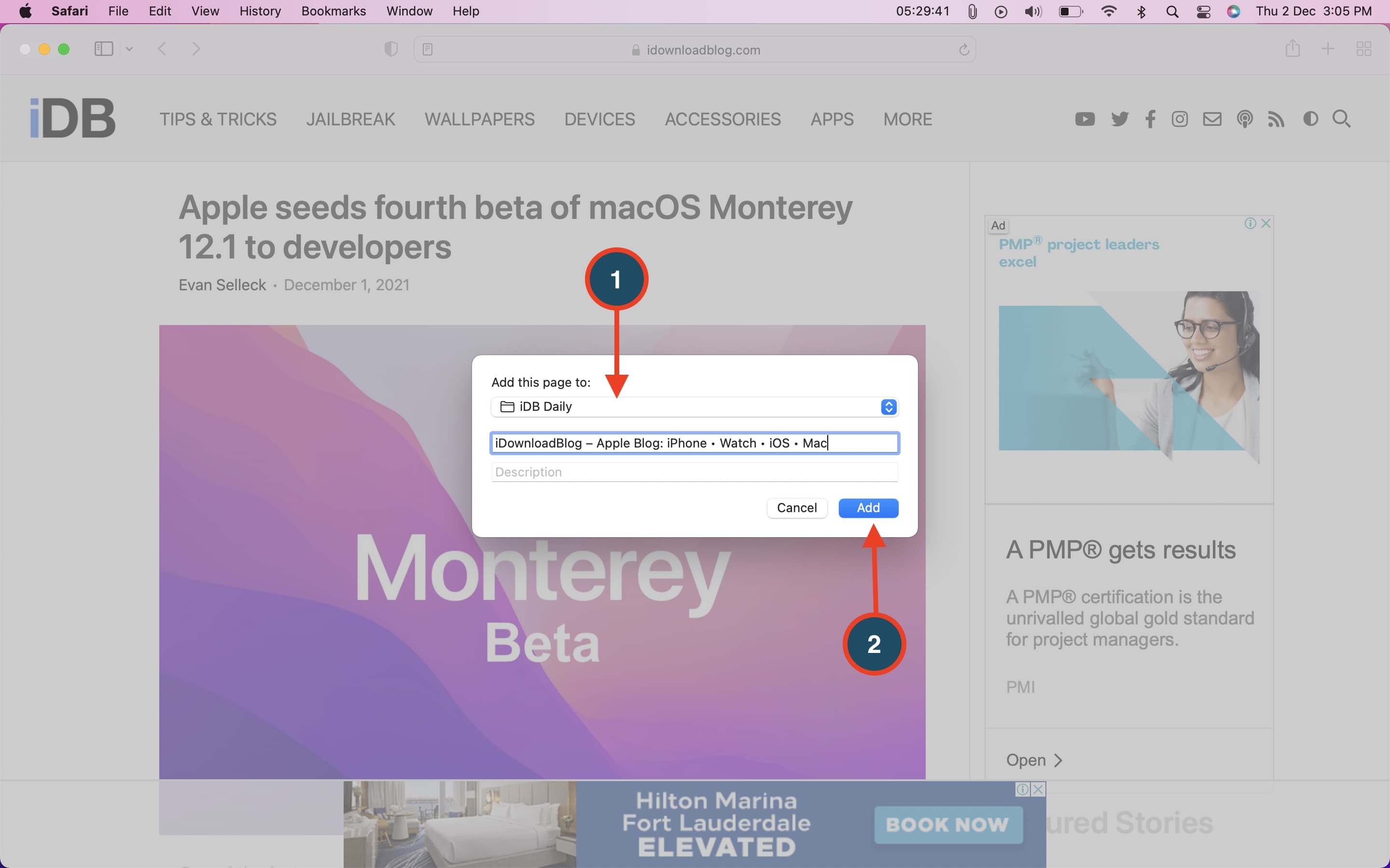 Add bookmark to folder in Safari on Mac