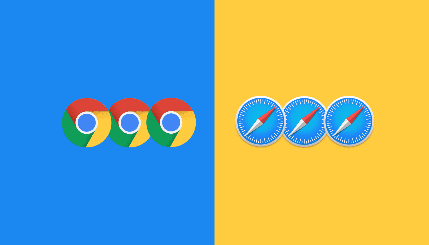 3 Chrome and Safari logo on blue and yellow background