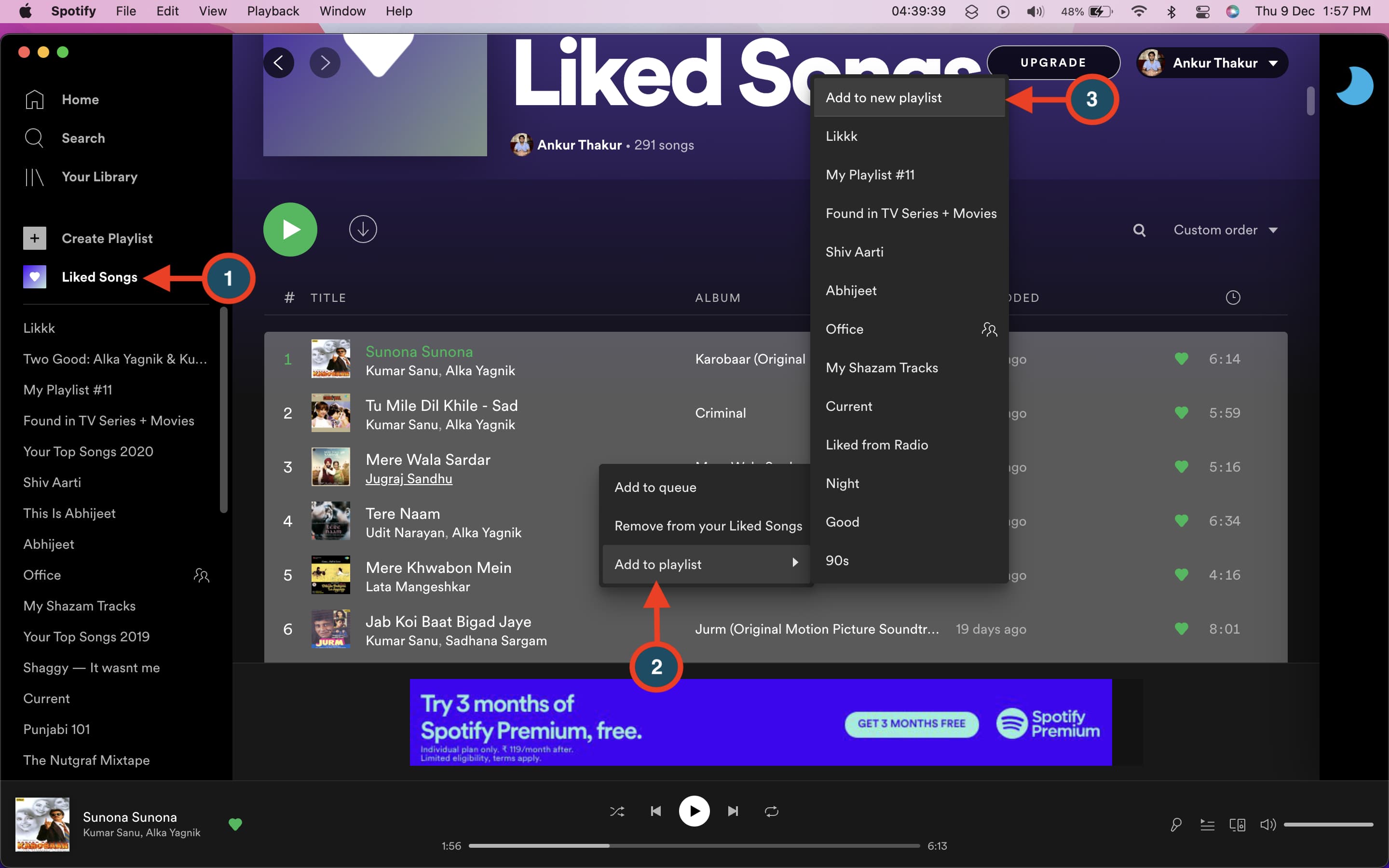 Steps to create playlist of liked Spotify songs