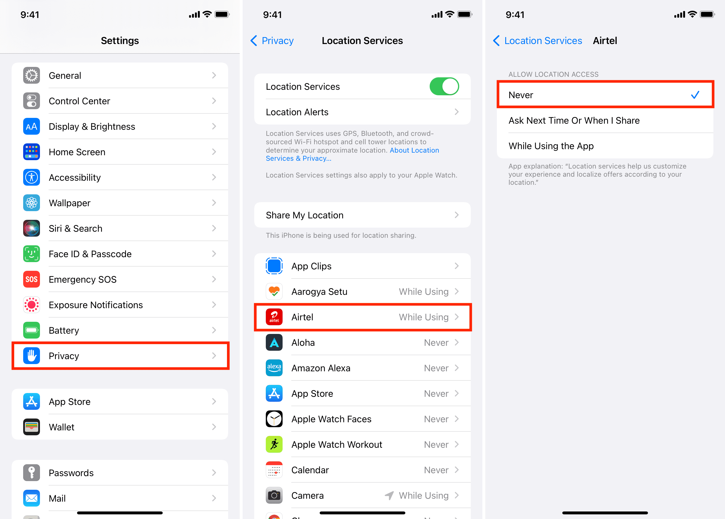 Disable app's location access on iPhone