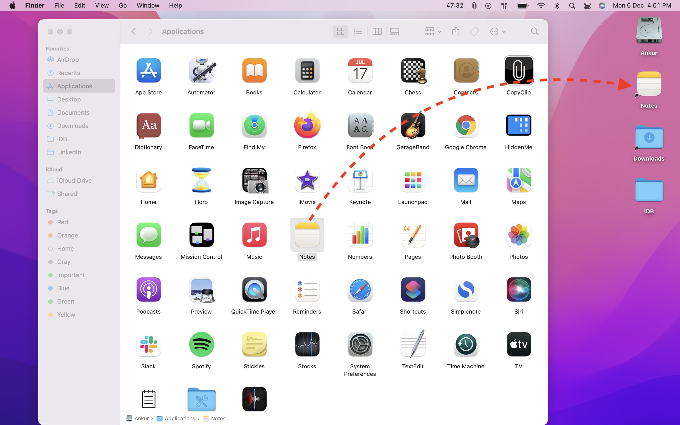 Drag app from Finder to Mac's Desktop