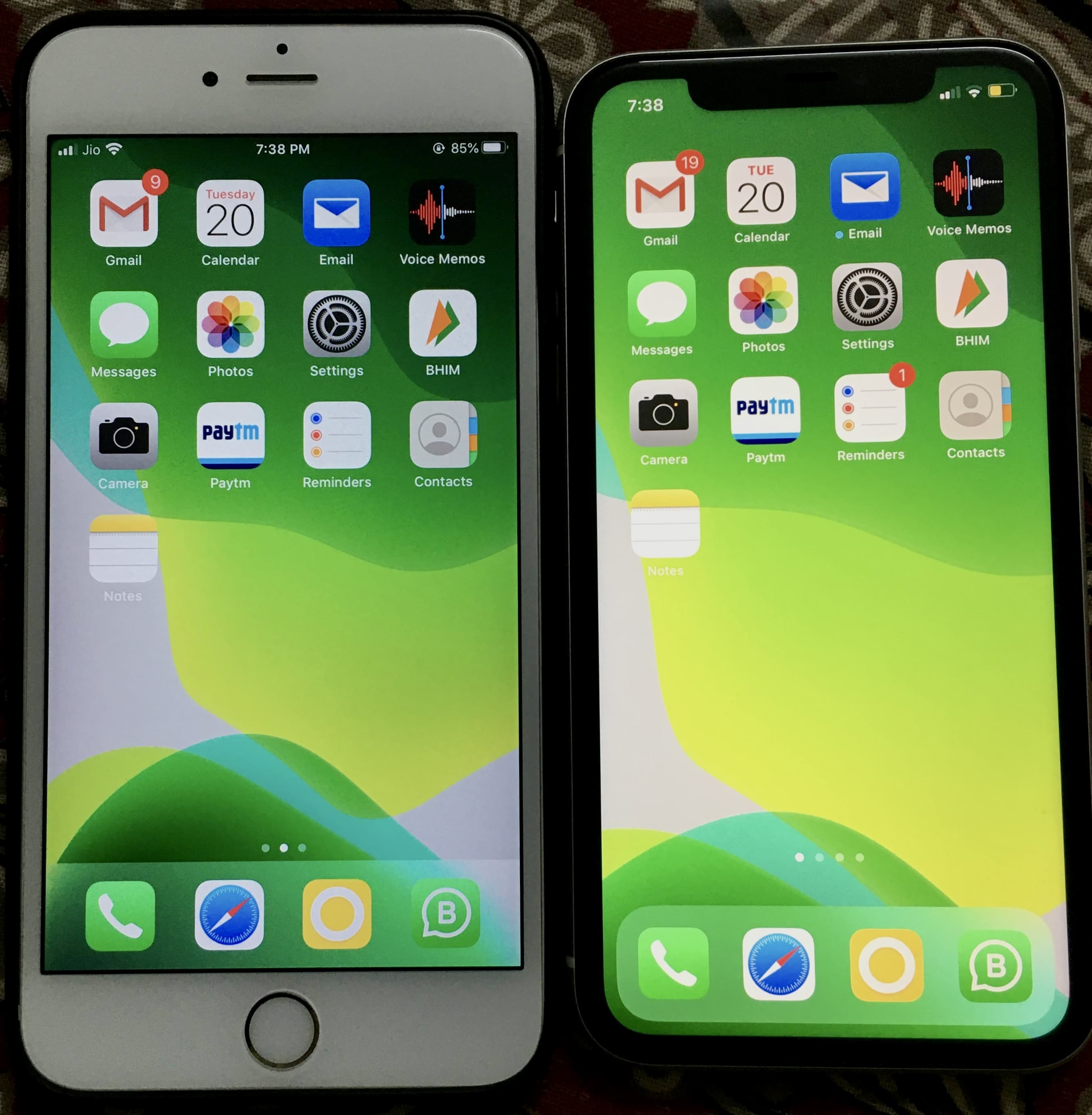 iPhone 6S plus and iPhone 11 side by side