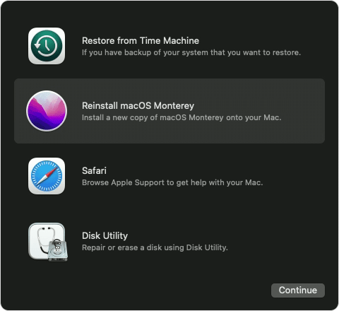 macOS Monterey Recovery screen