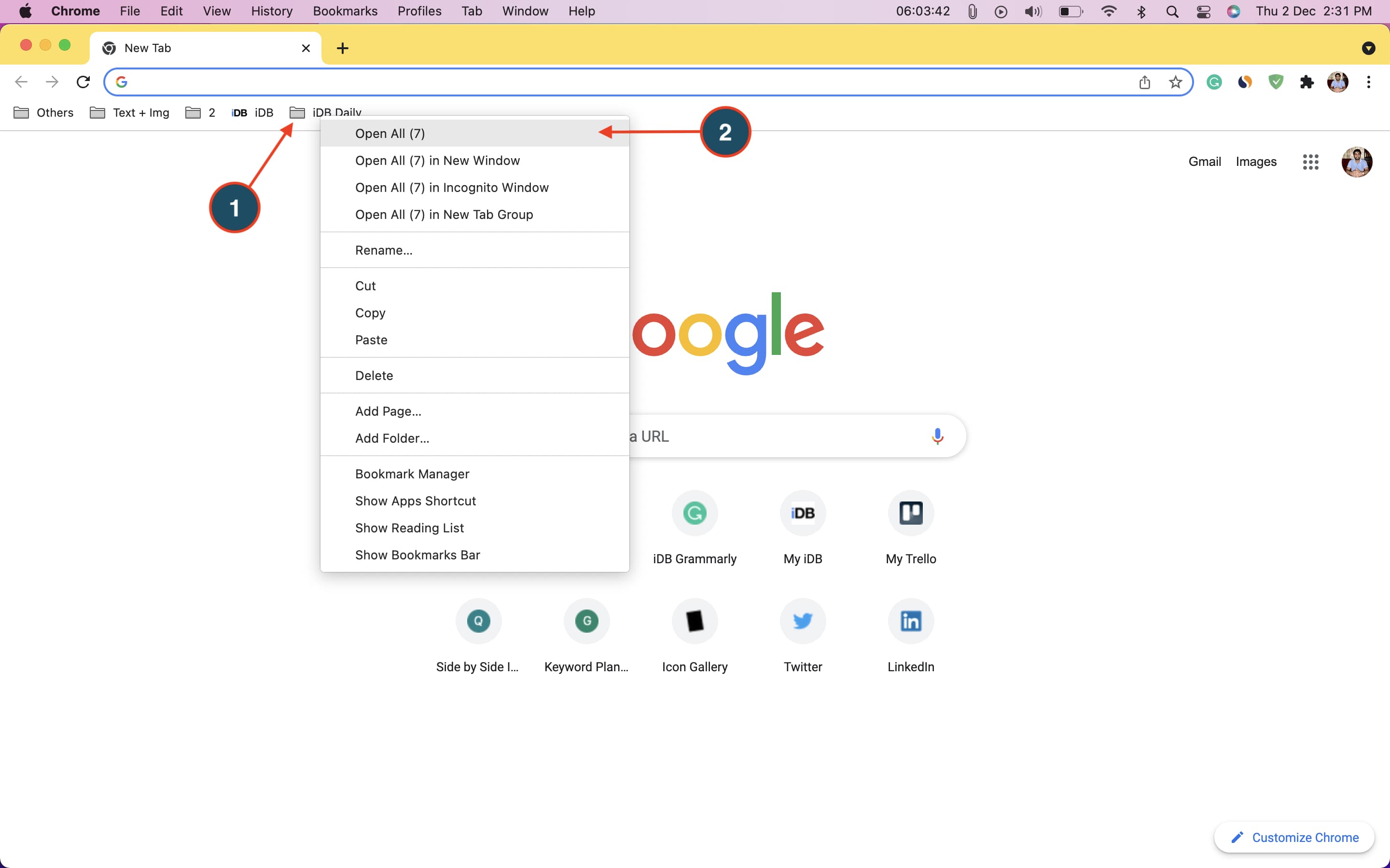 Open all sites added in Chrome bookmark folder at once