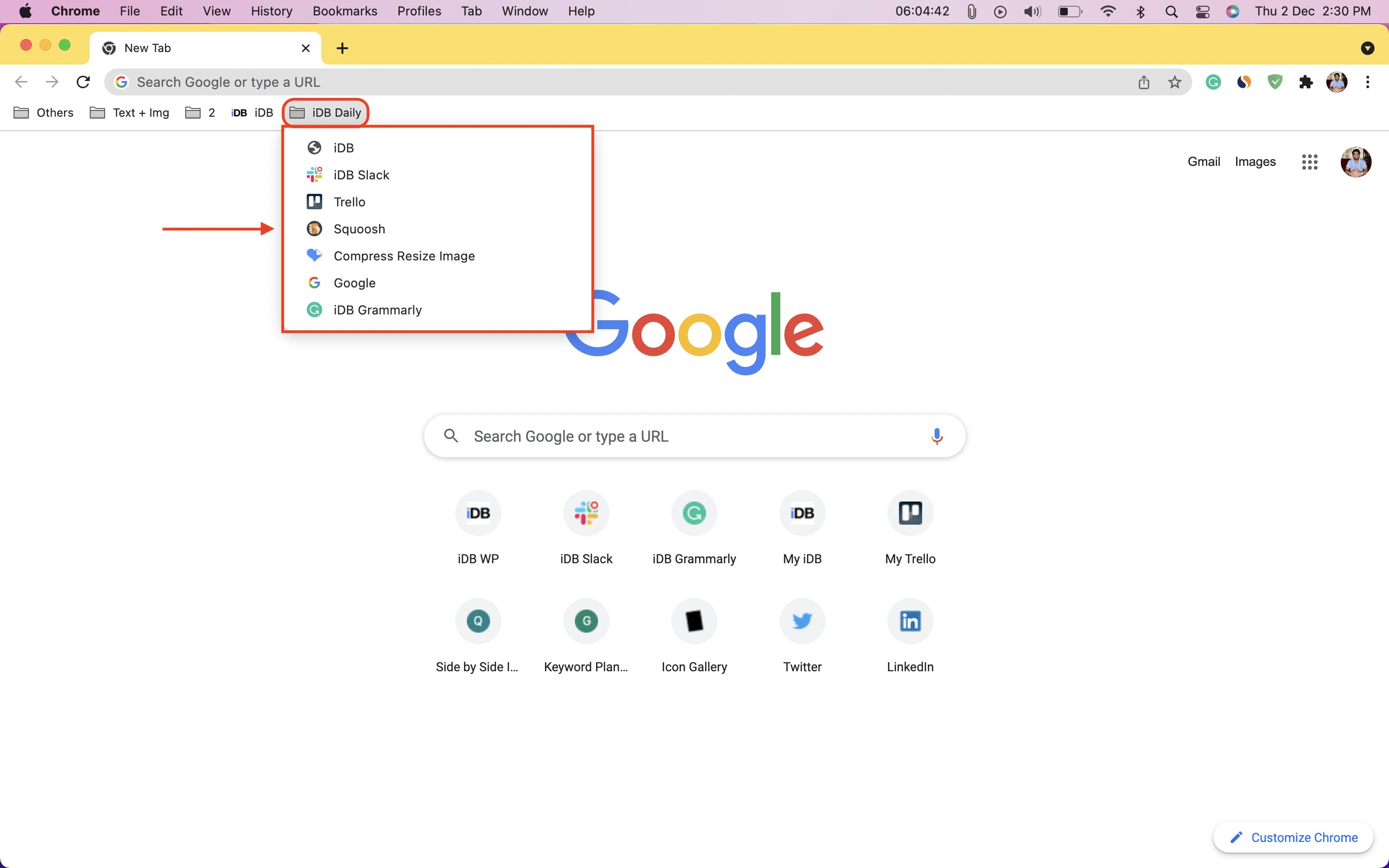 Sites added to Chrome bookmark folder
