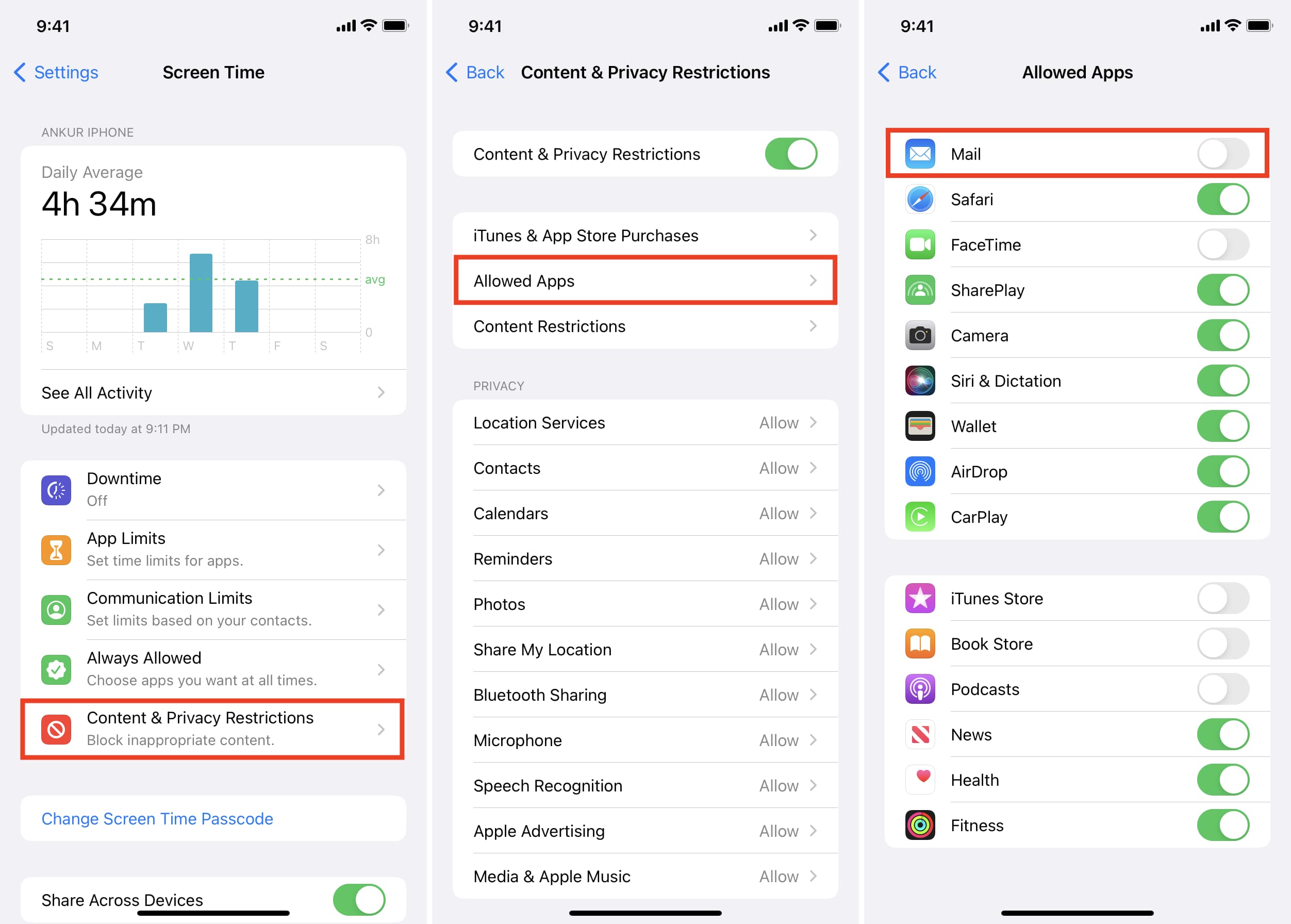 Turn off allowed apps in iPhone Screen Time