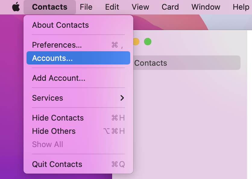 Accounts in Contacts app on Mac